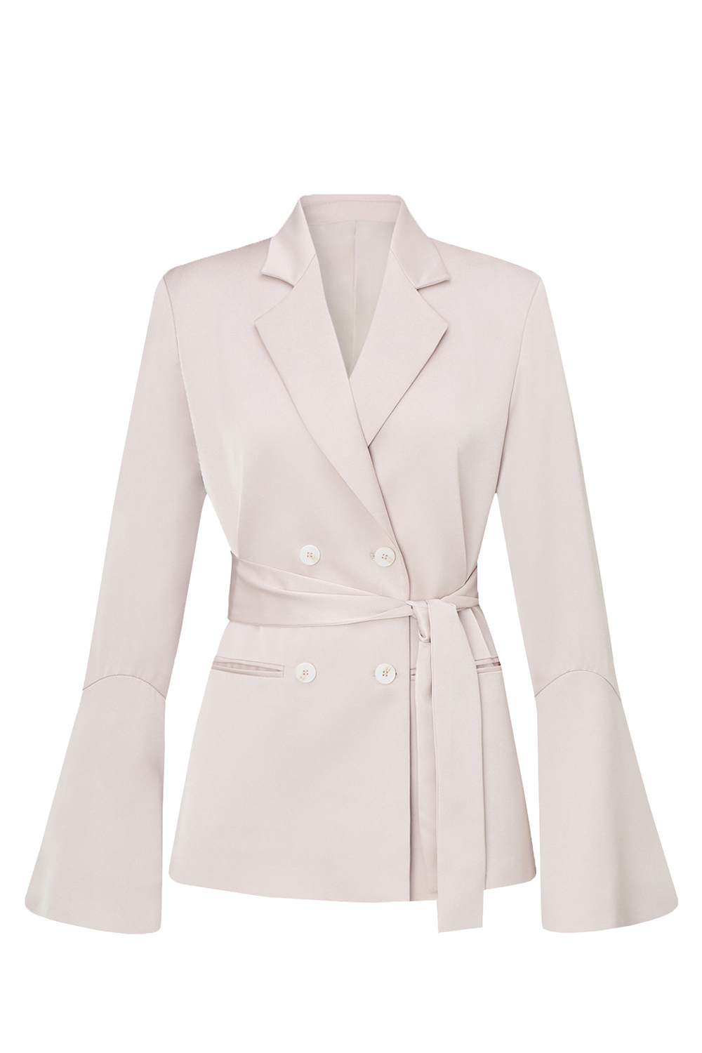 Champagne Notched Lapel Satin Double Breasted 2 Pieces Women Suits with Belt