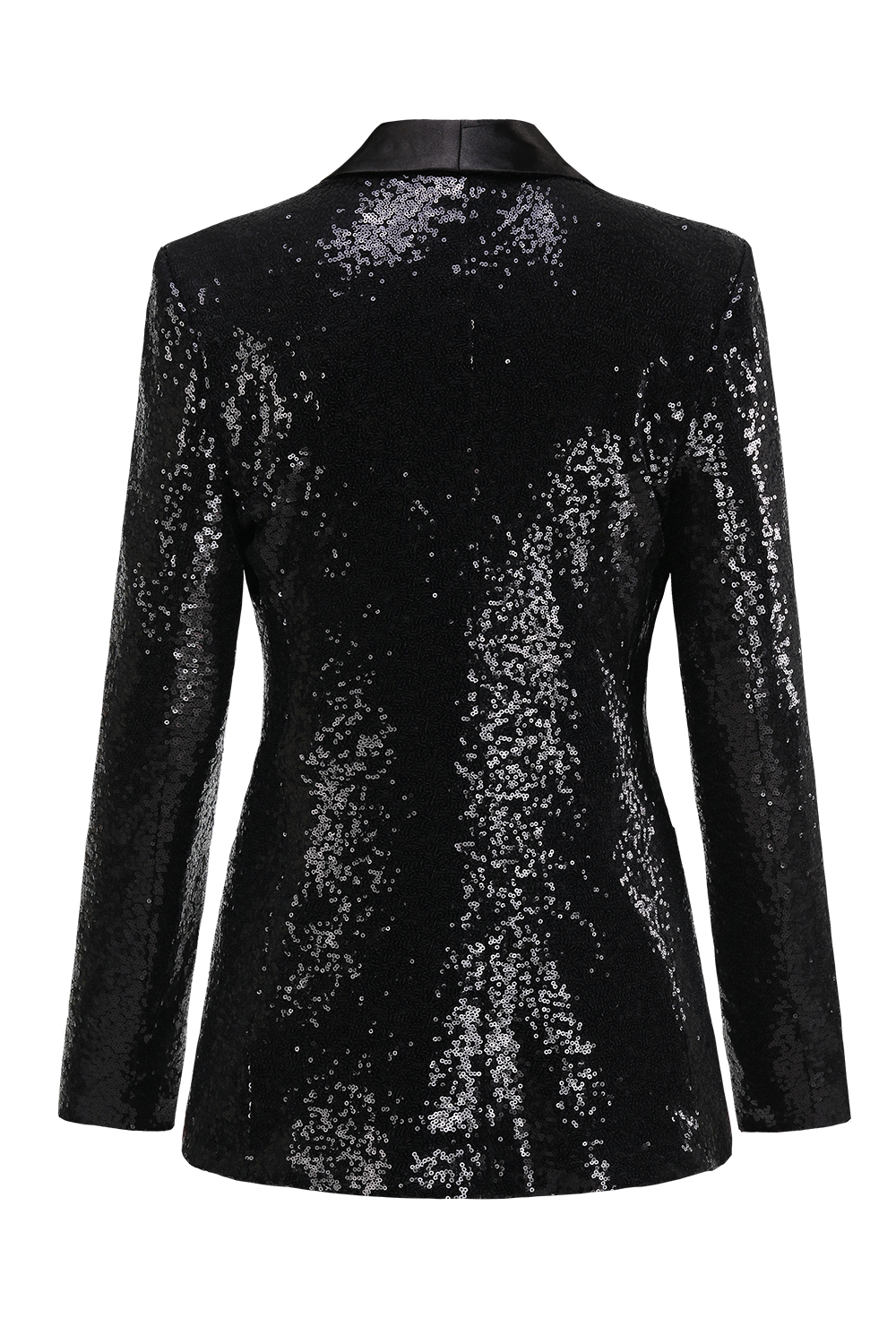 Sparkly Black Shawl Lapel Sequins One Button Slim Fitted Women Blazer