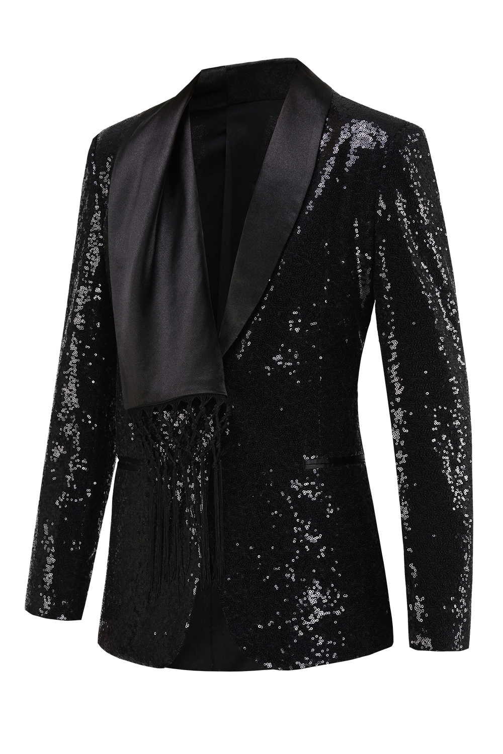 Sparkly Black Shawl Lapel Sequins One Button Slim Fitted Women Blazer