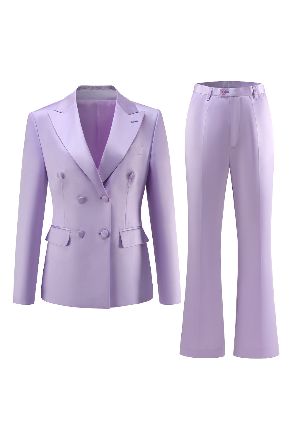 Purple Peak Lapel Satin Double Breasted 2 Pieces Women Suits 