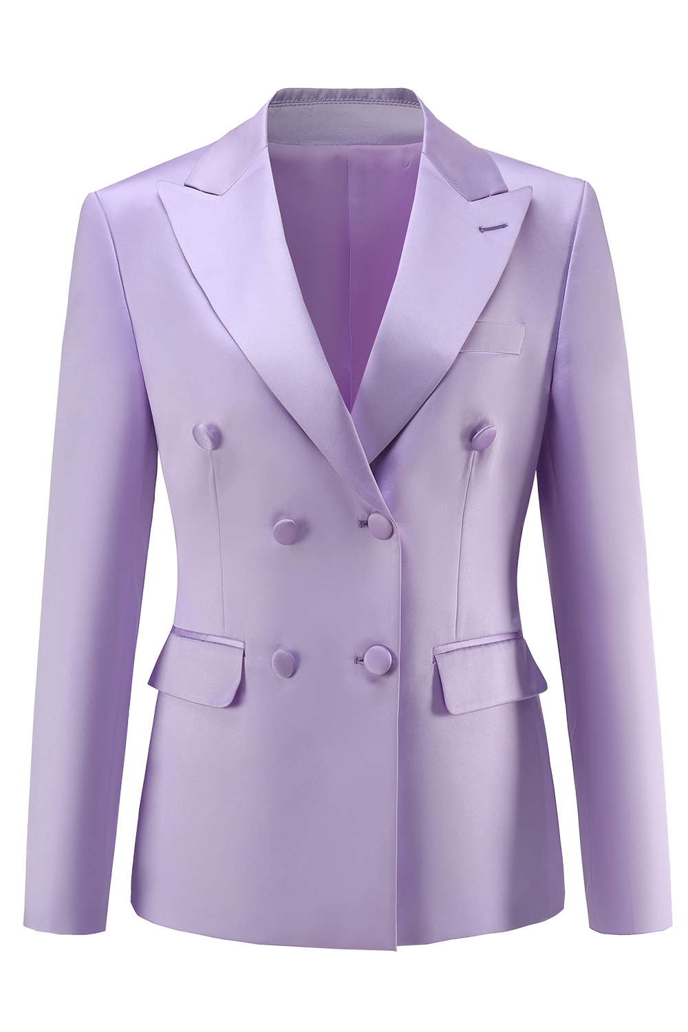 Purple Peak Lapel Satin Double Breasted 2 Pieces Women Suits 