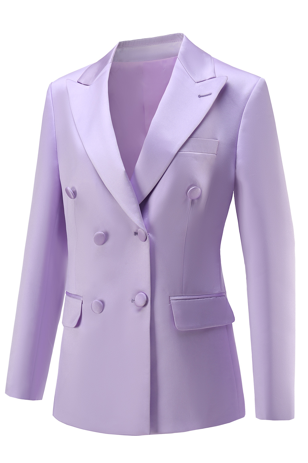 Purple Peak Lapel Satin Double Breasted 2 Pieces Women Suits 
