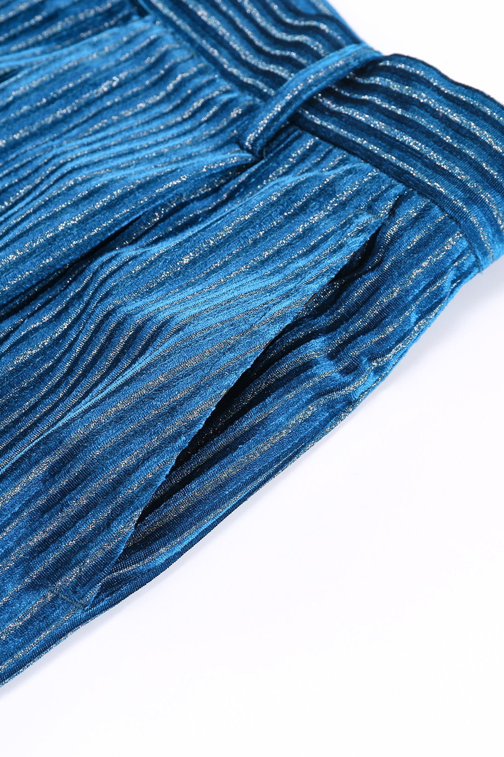 Peacock Blue Notched Lapel Stripes 2 Pieces Women Suits with Belt