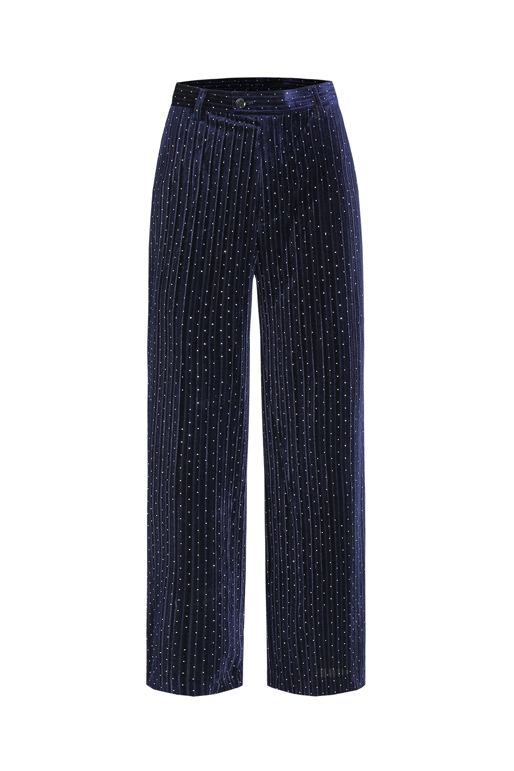 Navy Shawl Lapel Polka Dots Velvet 2 Pieces Women Suits with Belt