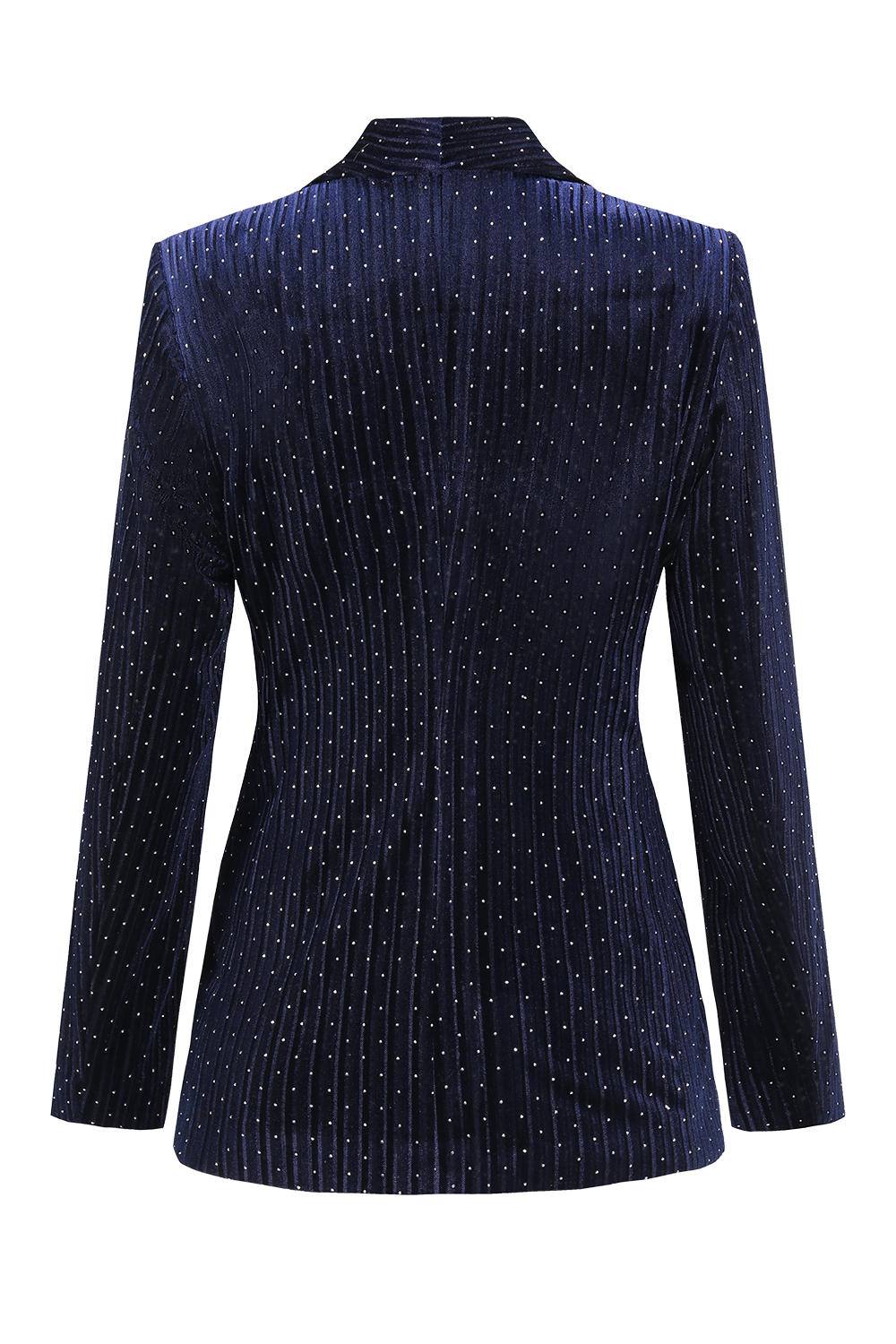 Navy Shawl Lapel Polka Dots Velvet 2 Pieces Women Suits with Belt