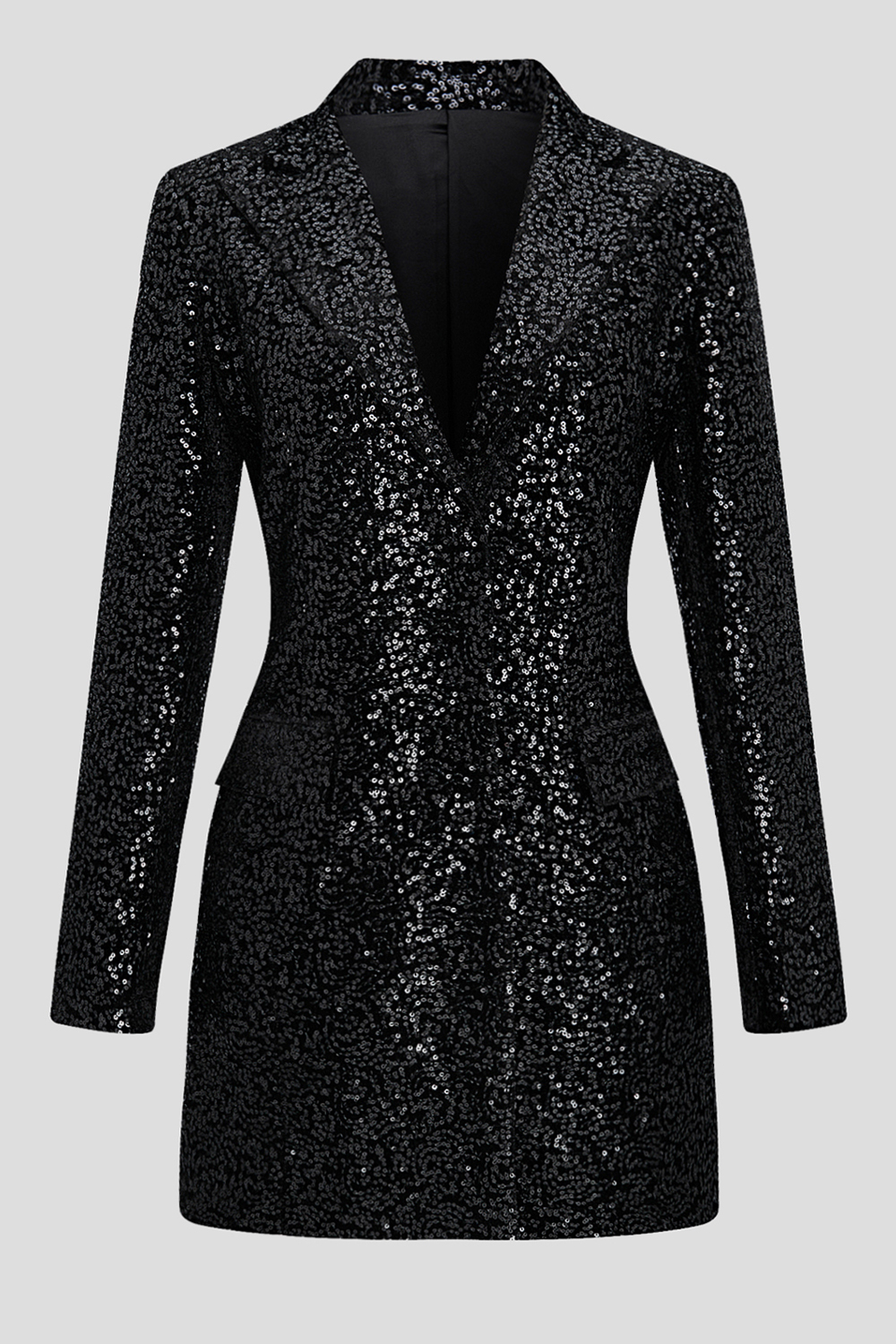 Sparkly Black Notched Lapel Sequins Slim Fitted Women Blazer
