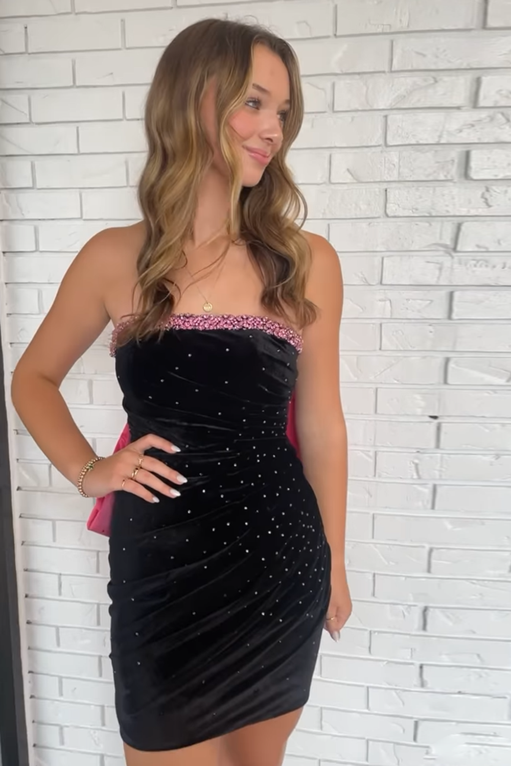Black Strapless Ruched Bodycon Short Homecoming Dress with Beading