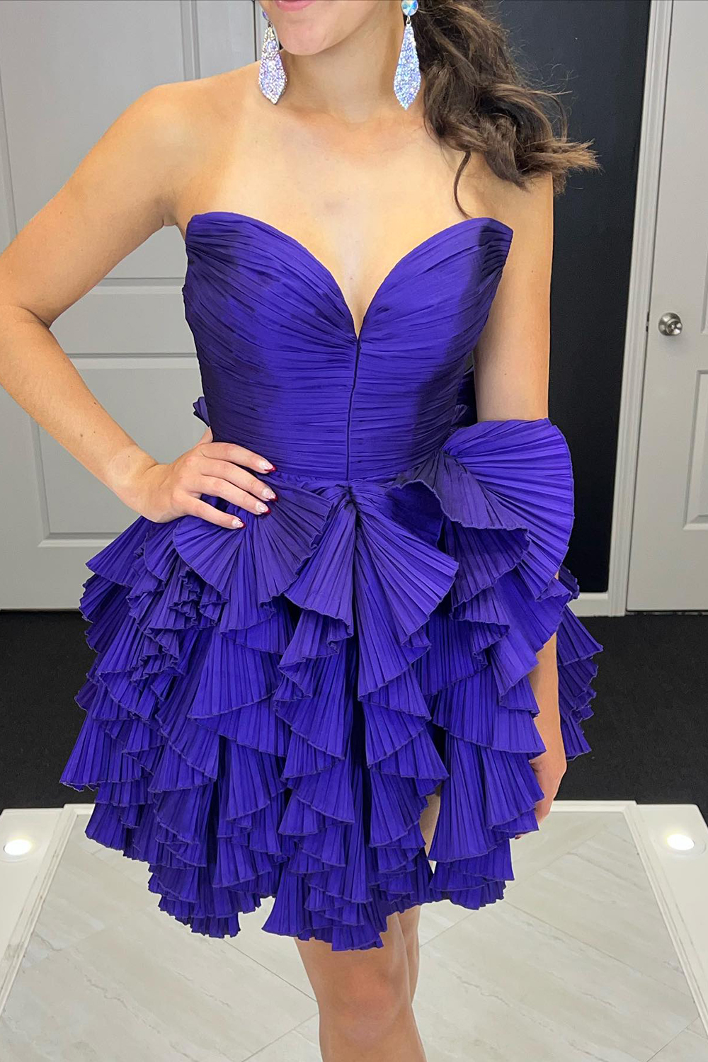 Royal Blue Sweetheart Pleated A-Line Tiered Short Corset Homecoming Dress