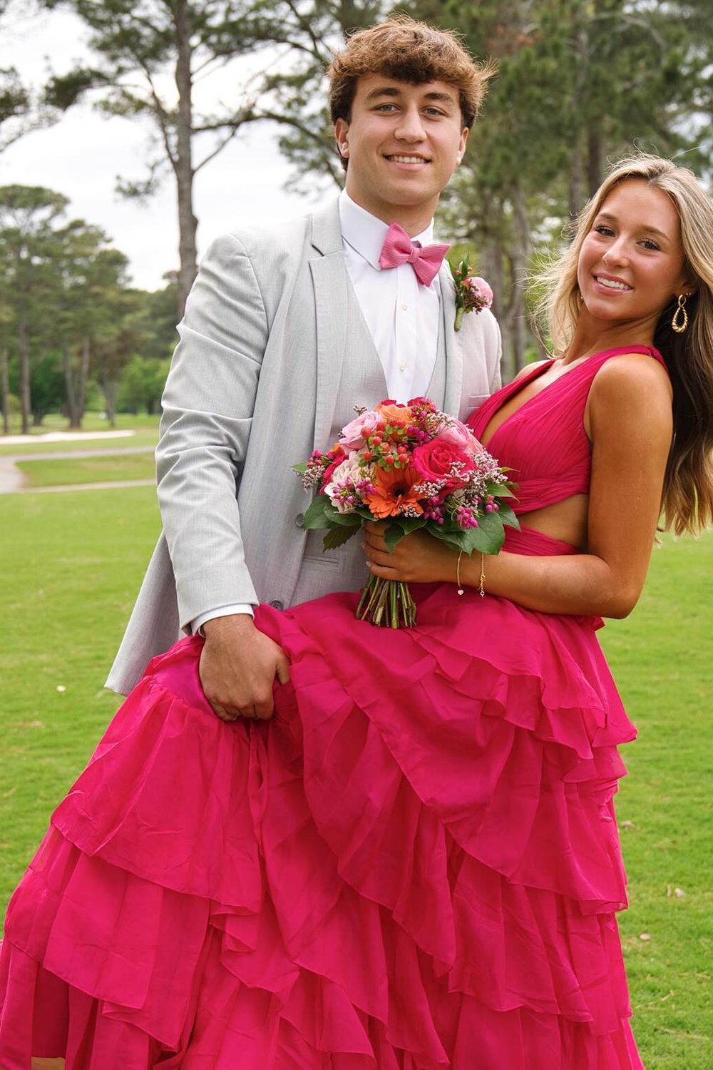 Purple Spaghetti Straps A-Line Ruffled Open Back Long Prom Dress with Slit