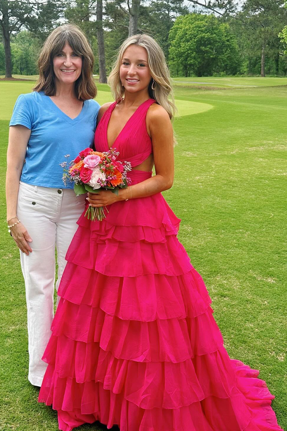 Purple Spaghetti Straps A-Line Ruffled Open Back Long Prom Dress with Slit