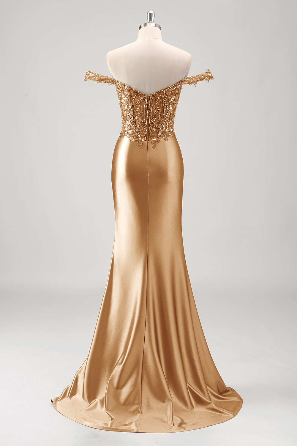 Grey Green Off the Shoulder Mermaid Satin Long Corset Prom Dress with Appliques