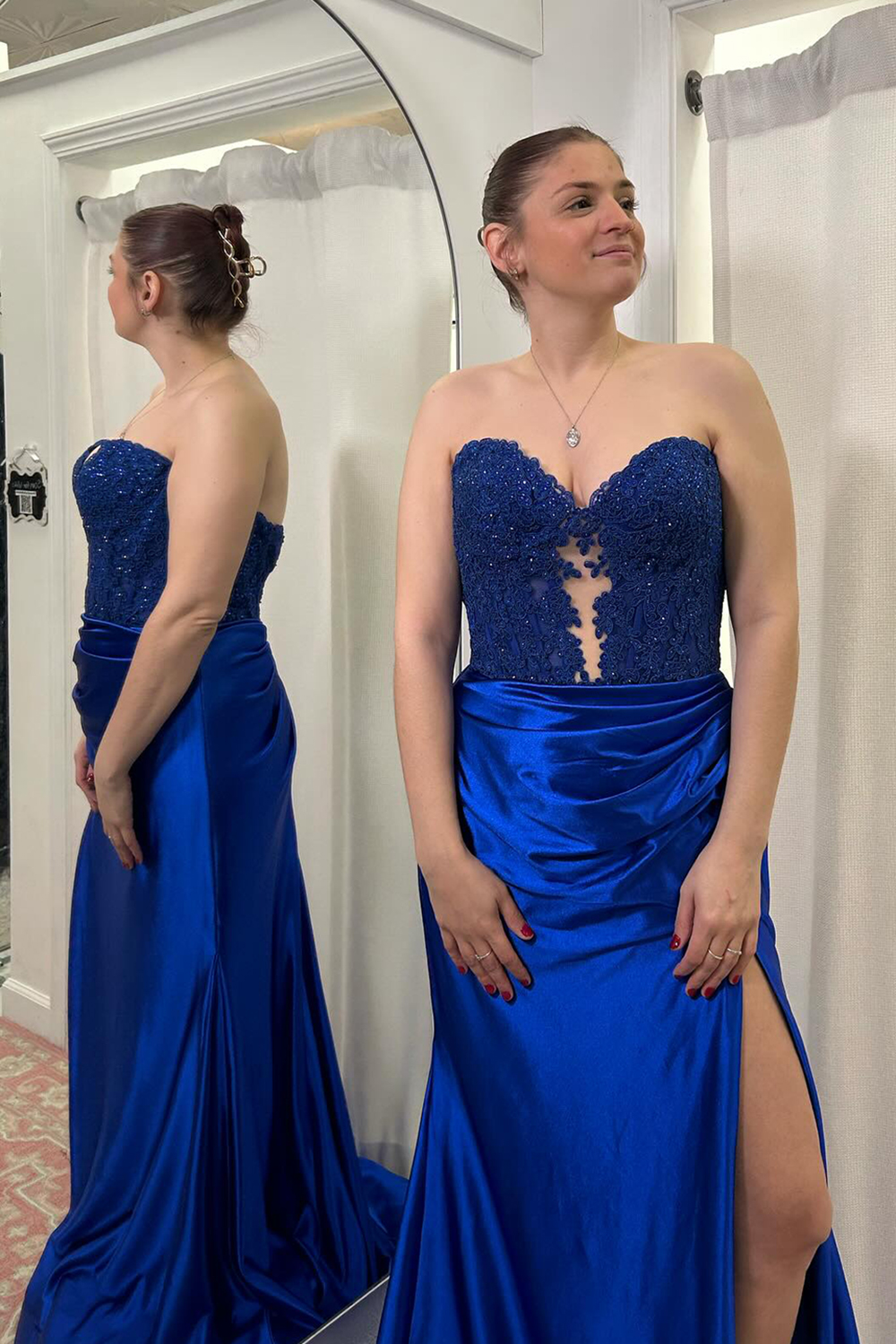 Royal Blue Mermaid Sweetheart Long Corset Prom Dress with Appliques