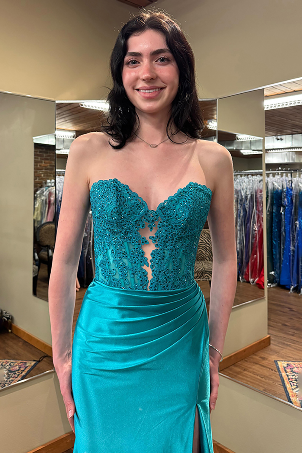 Fuchsia Sweetheart Mermaid Satin Long Corset Prom Dress with Bow with Appliques