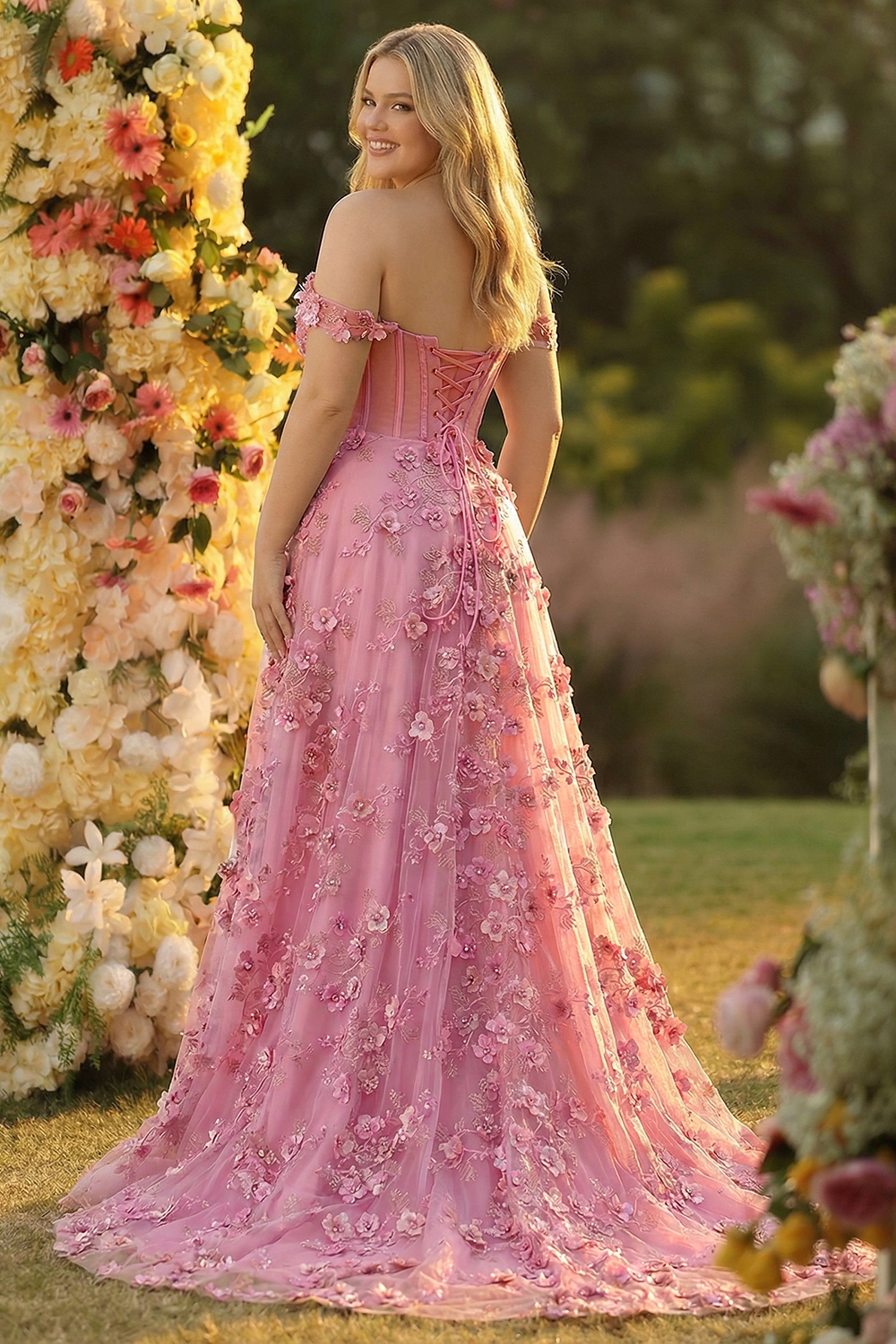 Plus Size Taro Purple A-Line Corset Long Tulle Prom Dress with Appliques