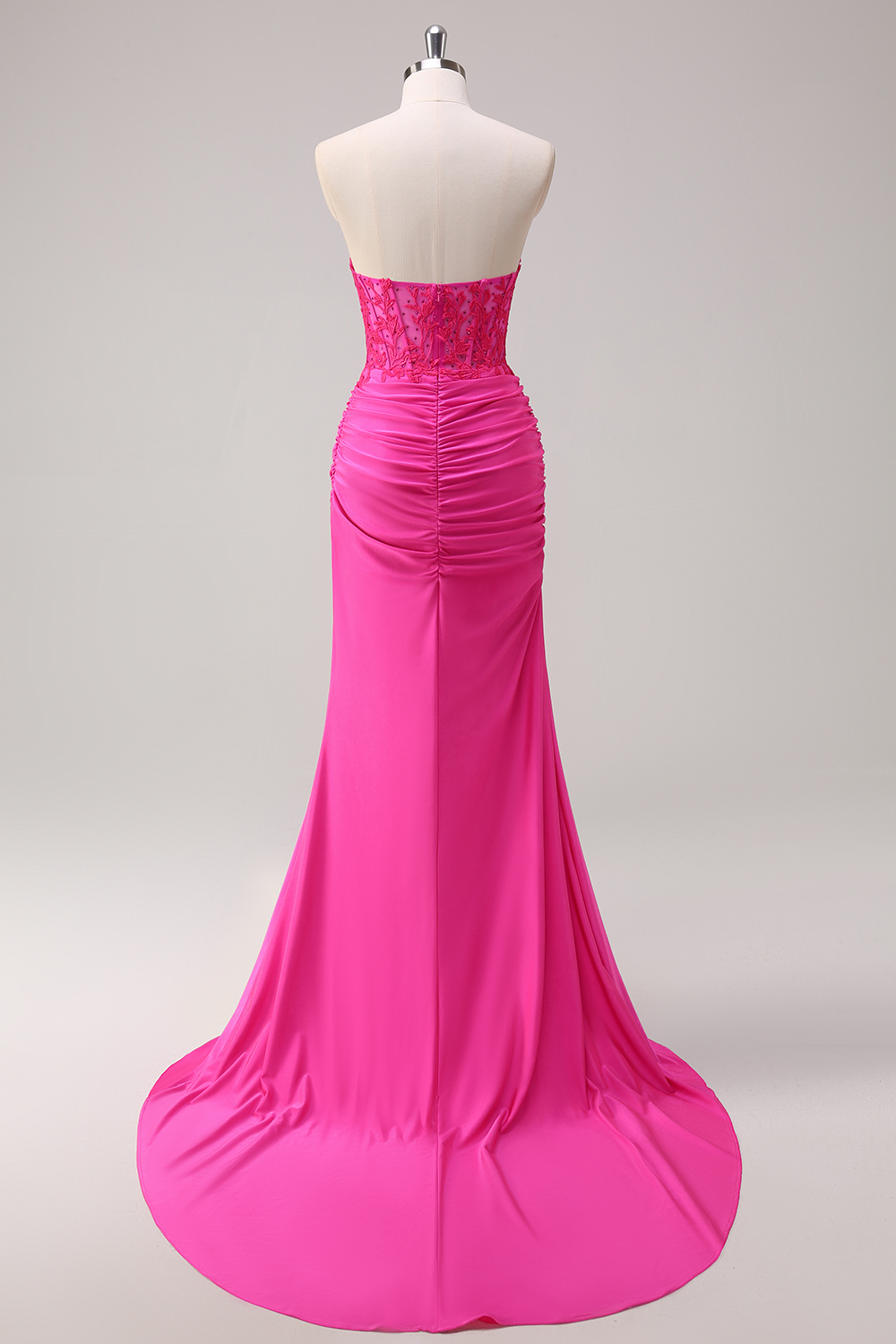 Fuchsia Sweetheart Mermaid Satin Long Corset Prom Dress with Appliques