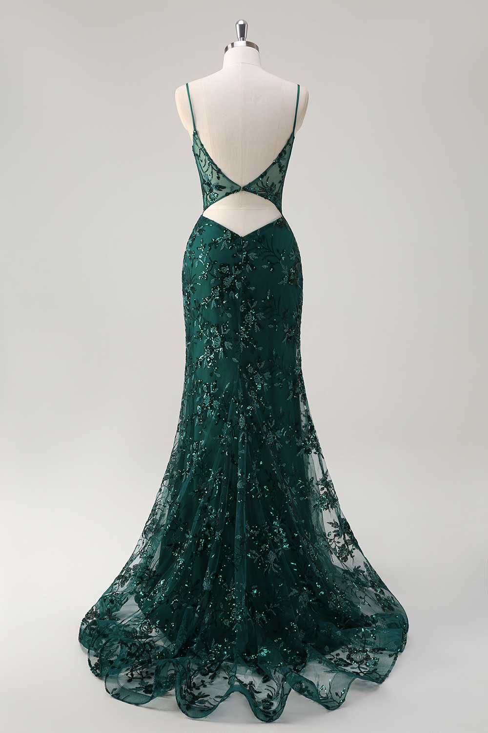 Dark Green Spaghetti Straps Sequins Embroidery Mermaid Long Corset Prom Dress