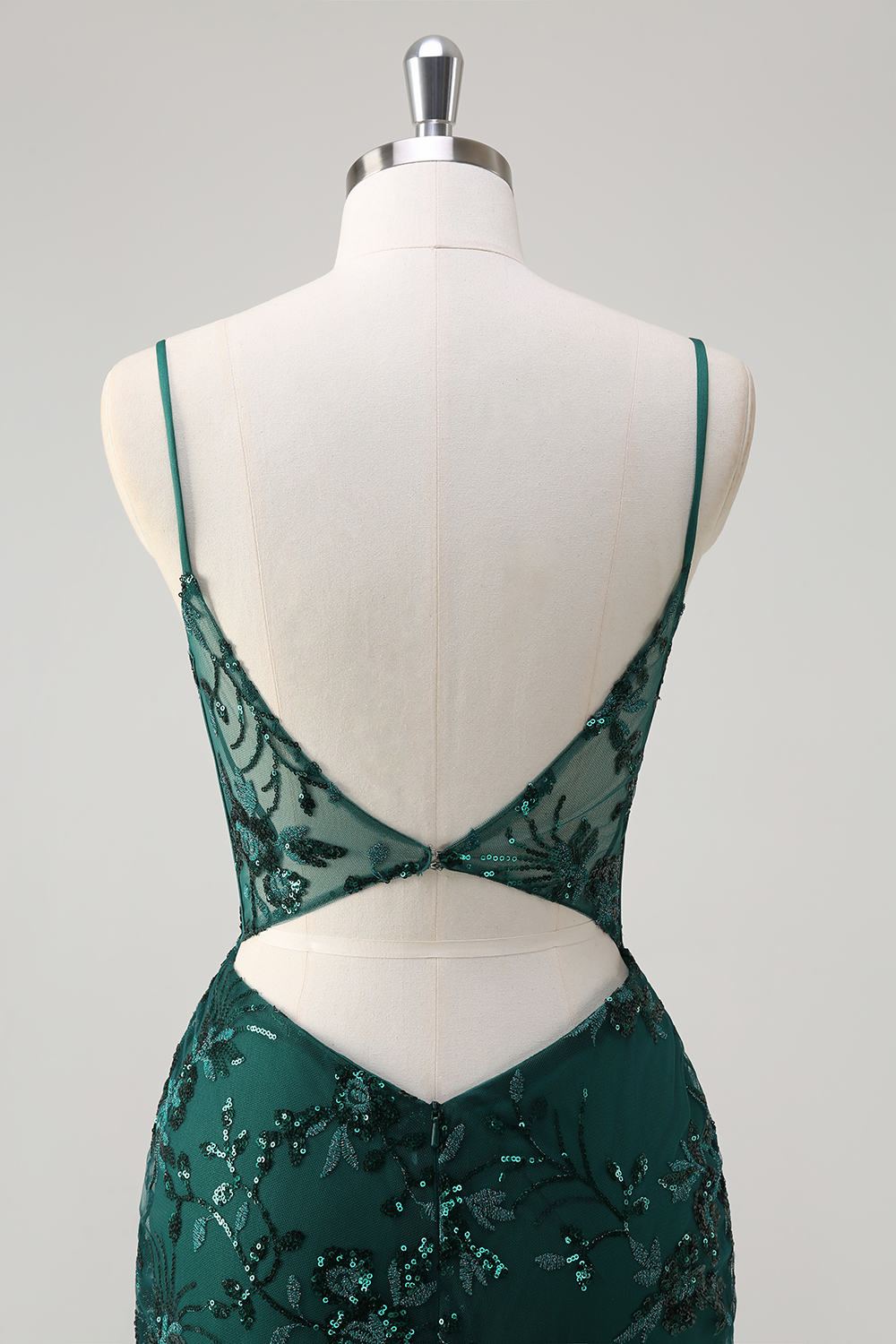 Dark Green Spaghetti Straps Sequins Embroidery Mermaid Long Corset Prom Dress