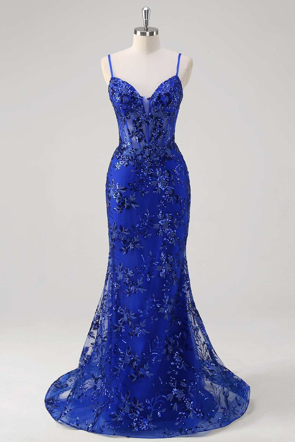 Dark Green Spaghetti Straps Sequins Embroidery Mermaid Long Corset Prom Dress