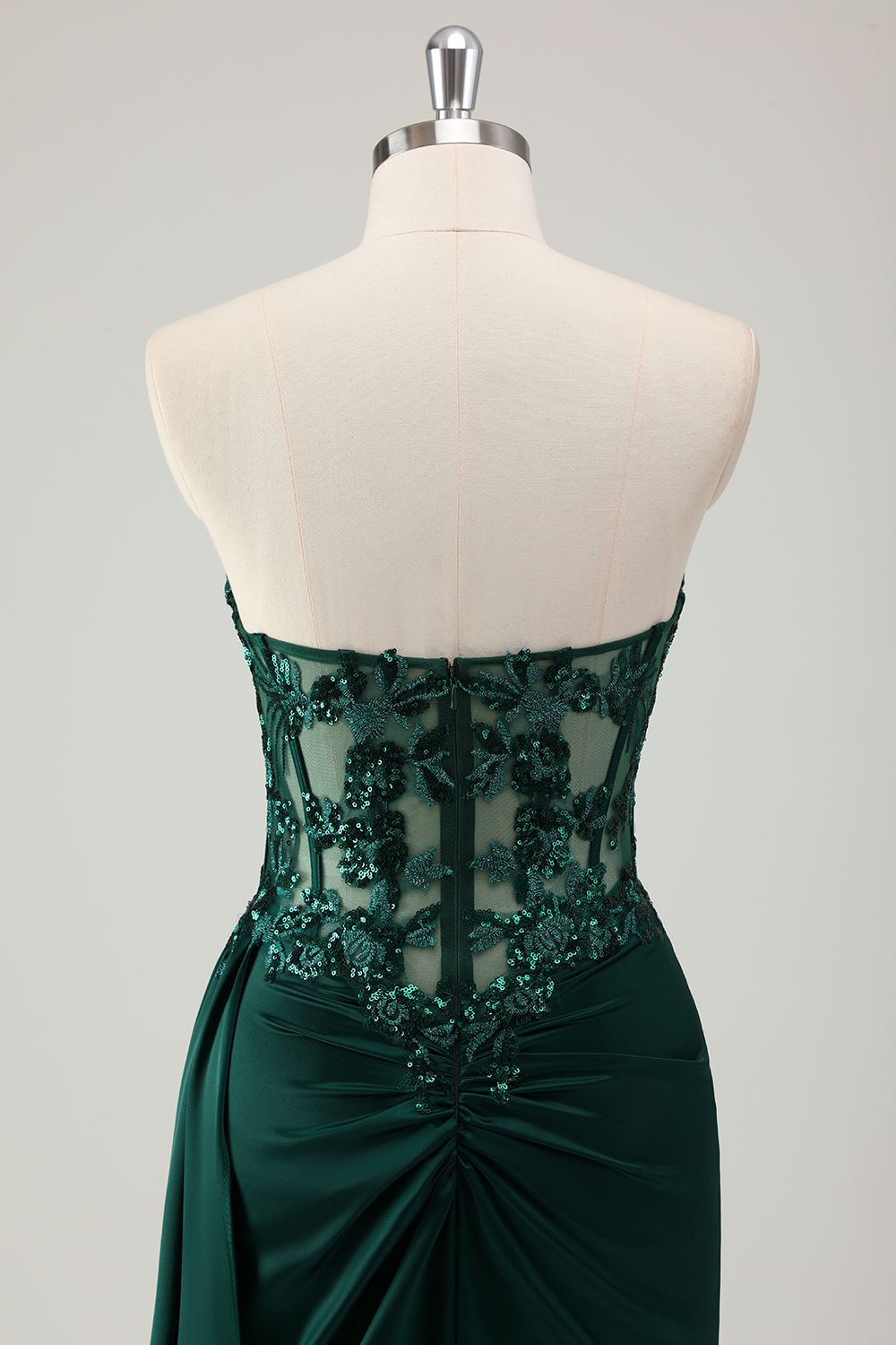 Glitter Dark Green Sweetheart Mermaid Satin Long Corset Prom Dress with Appliques