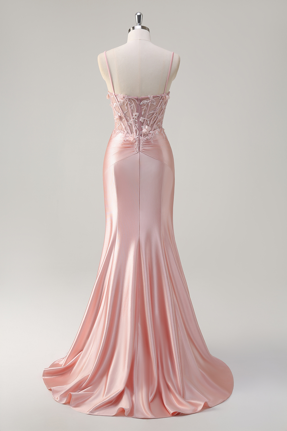Plus Size Pink Mermaid Corset Long Satin Prom Dress with Appliques