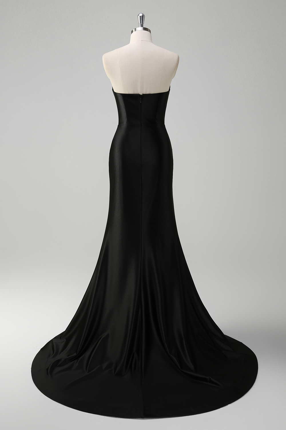 Black Sweetheart Satin Mermaid Long Prom Dress with Beading