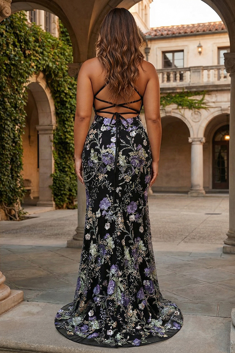 Plus Size Sparkly Black Spaghetti Straps Long Mermaid Prom Dress with Appliques