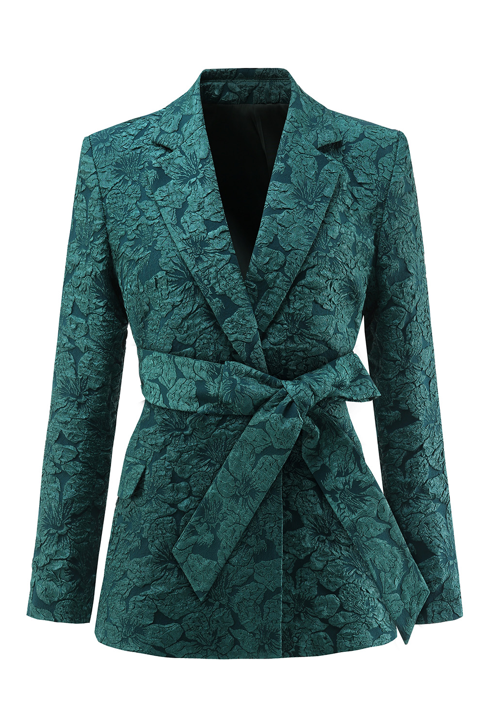 Dark Green Floral Notched Lapel Double Breasted 2 Pieces Women Suits with Belt