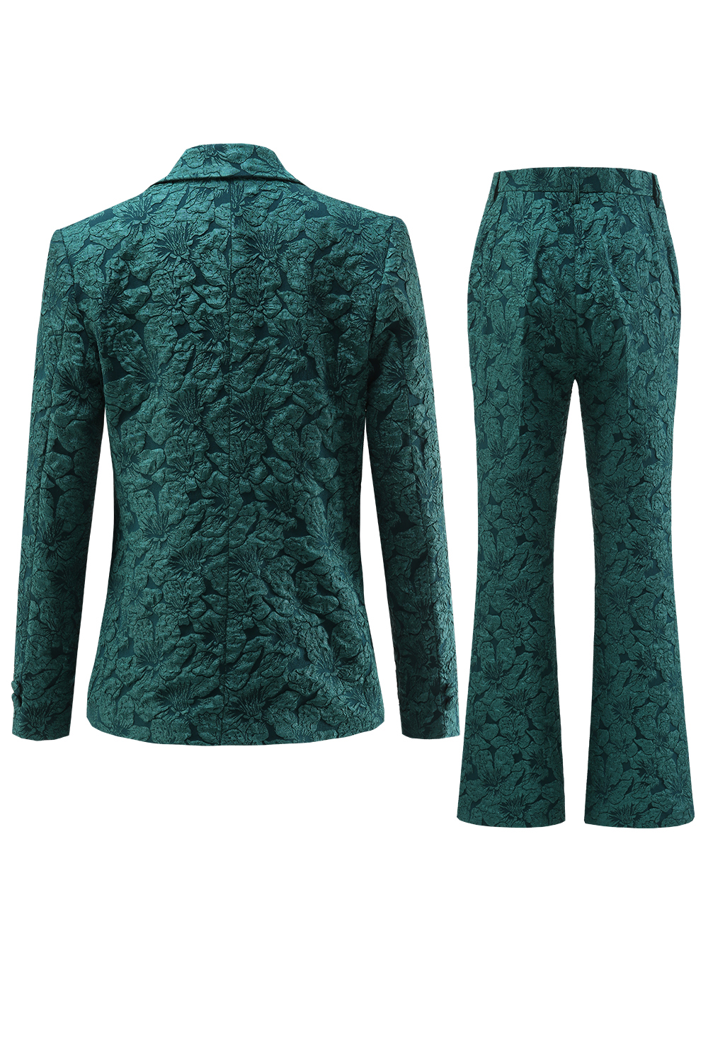 Dark Green Floral Notched Lapel Double Breasted 2 Pieces Women Suits with Belt