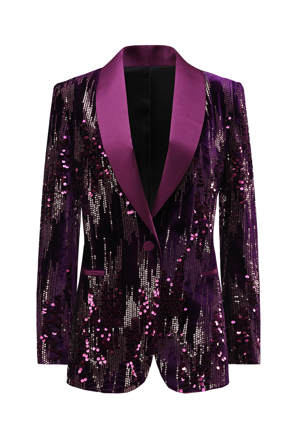 Sparkly Purple Shawl Lapel Sequins One Button Women Blazer