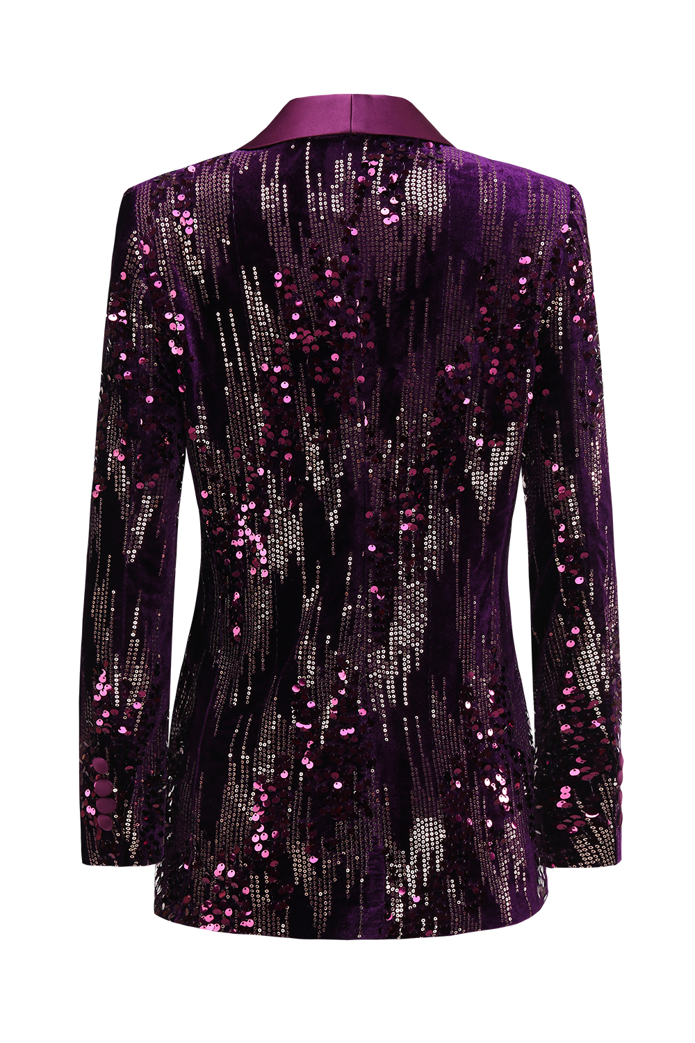 Sparkly Purple Shawl Lapel Sequins One Button Women Blazer
