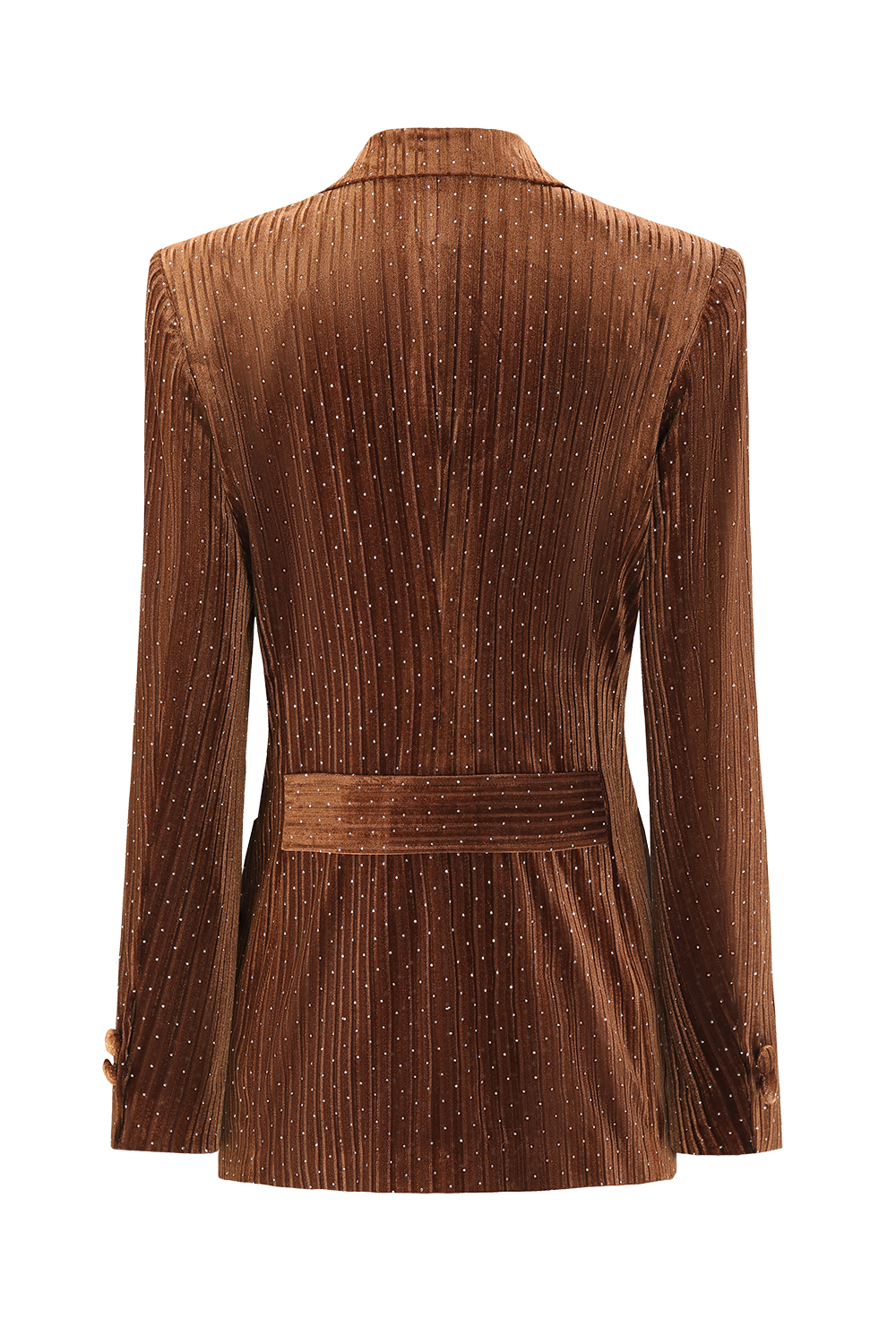 Coffee Peak Lapel Velvet Double Breasted Slim Fitted Women Blazer