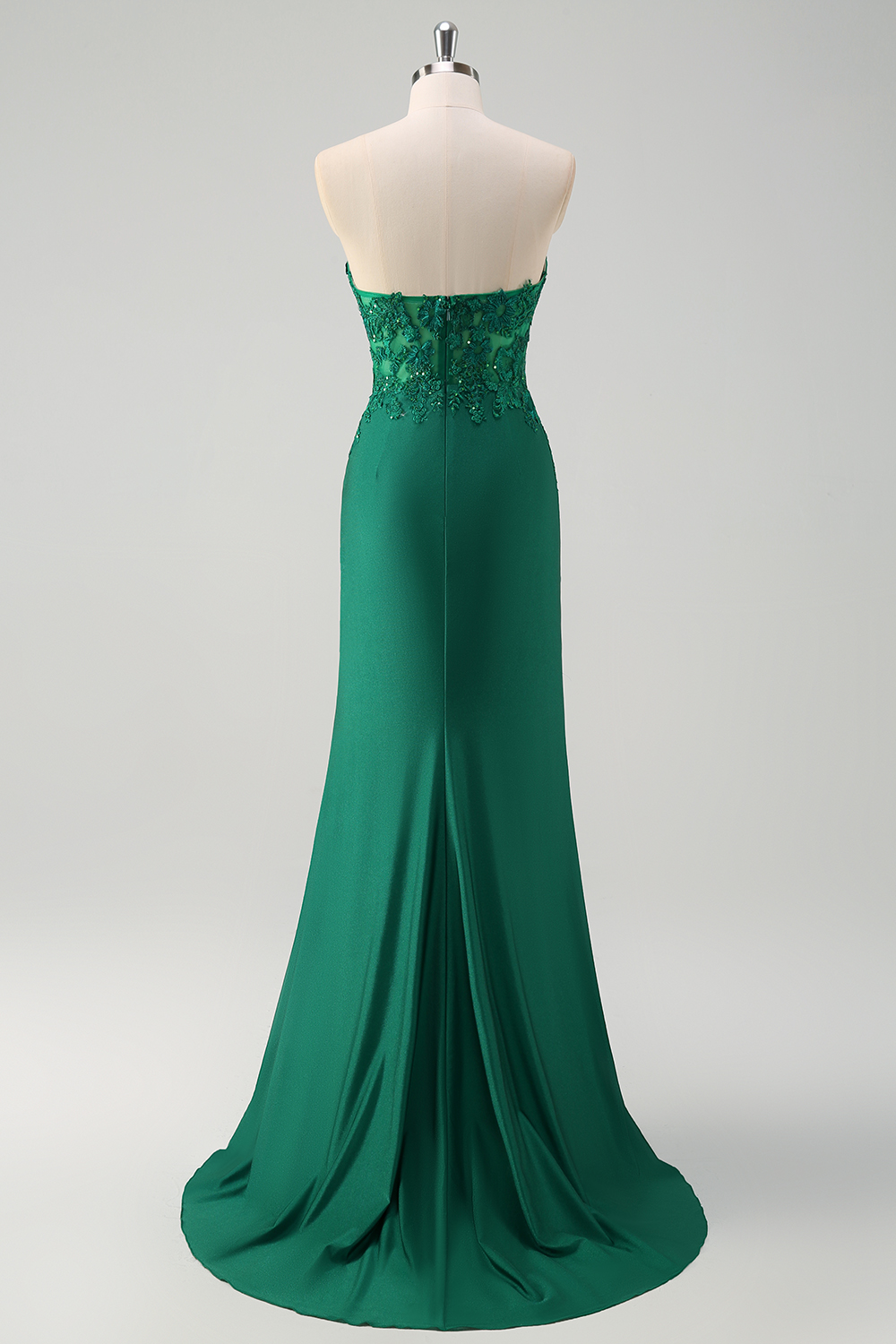 Green Sweetheart Mermaid Satin Long Corset Prom Dress with Appliques