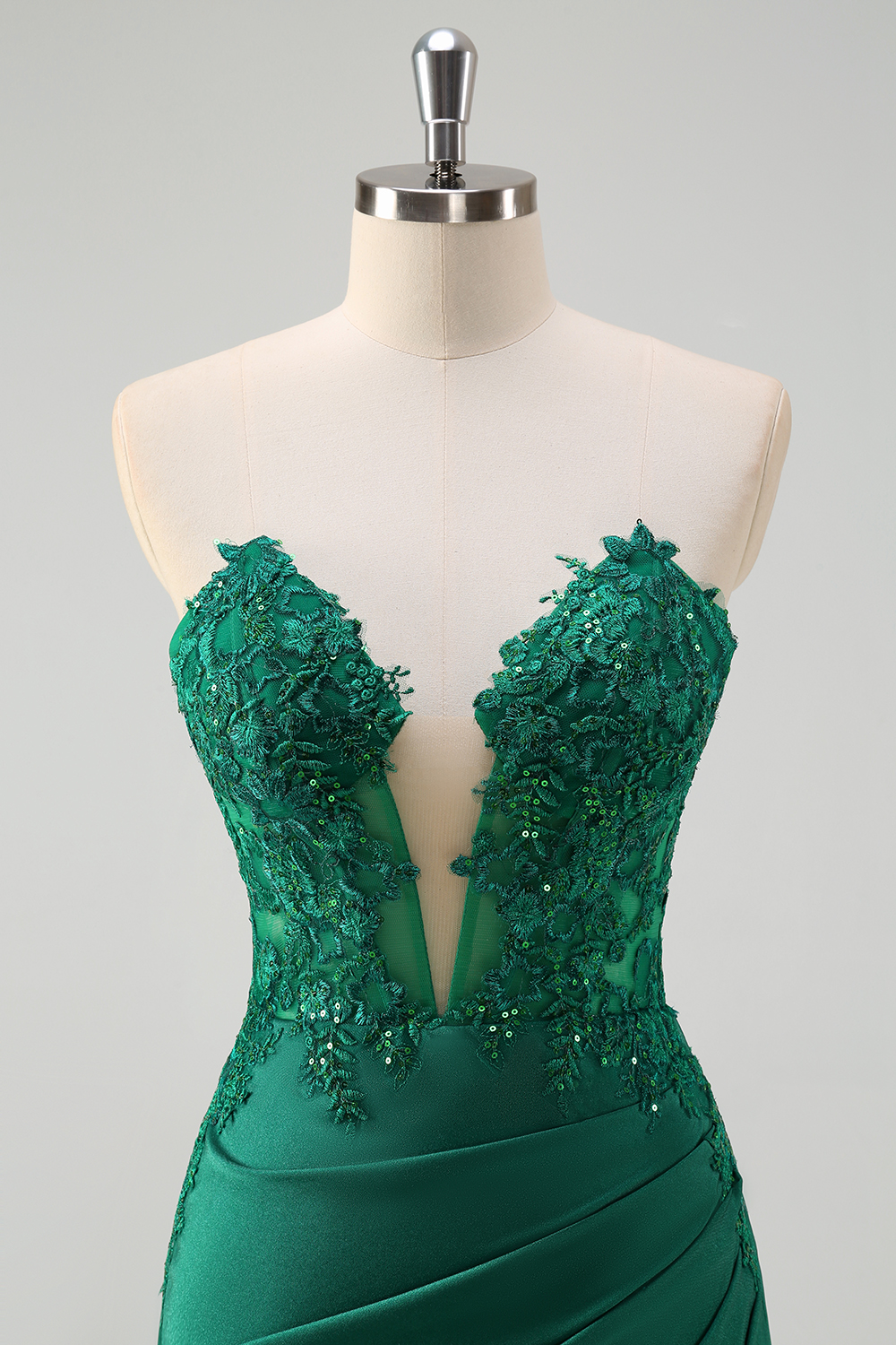 Green Sweetheart Mermaid Satin Long Corset Prom Dress with Appliques