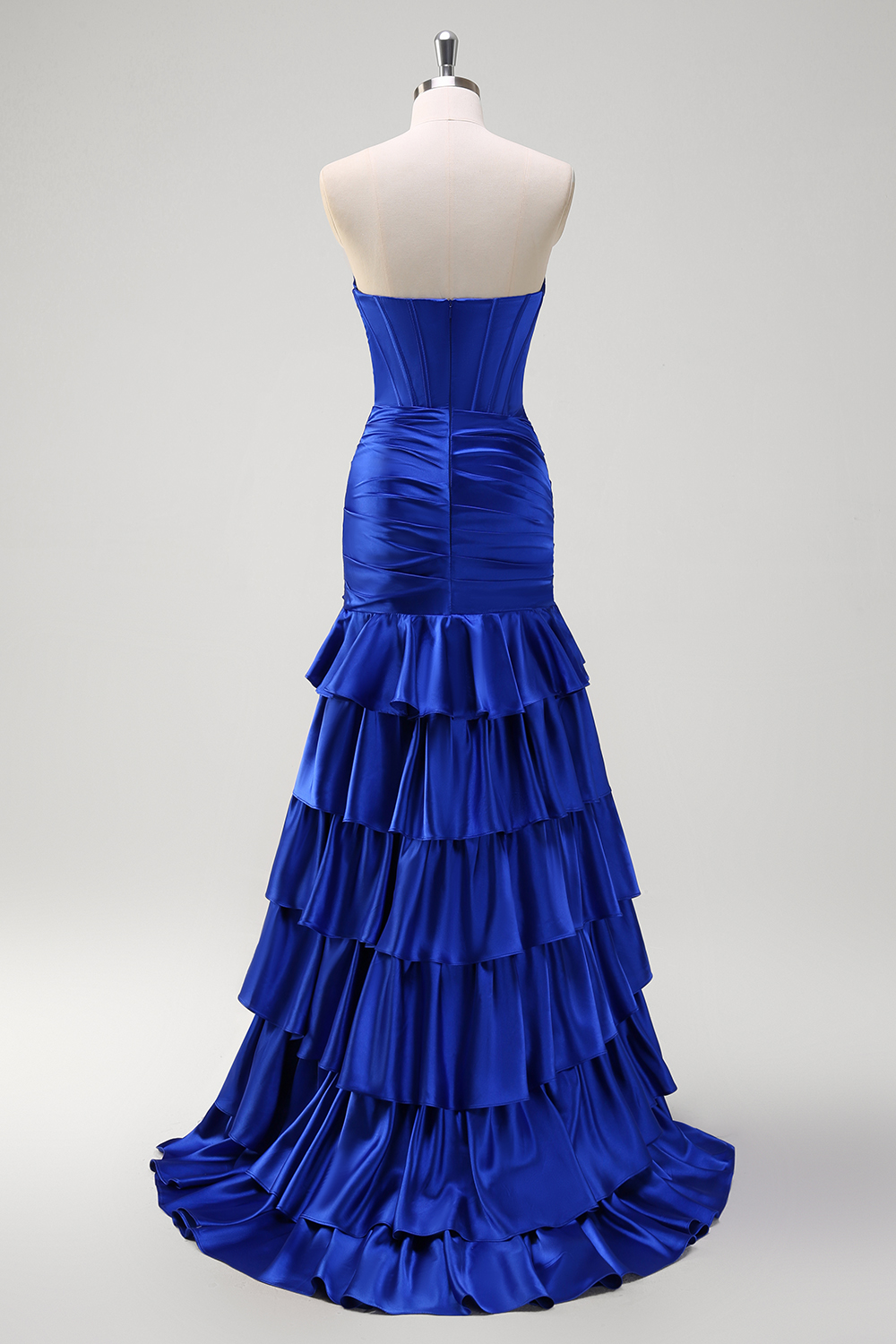Royal Blue Sweetheart Mermaid Satin Tiered Long Corset Prom Dress 