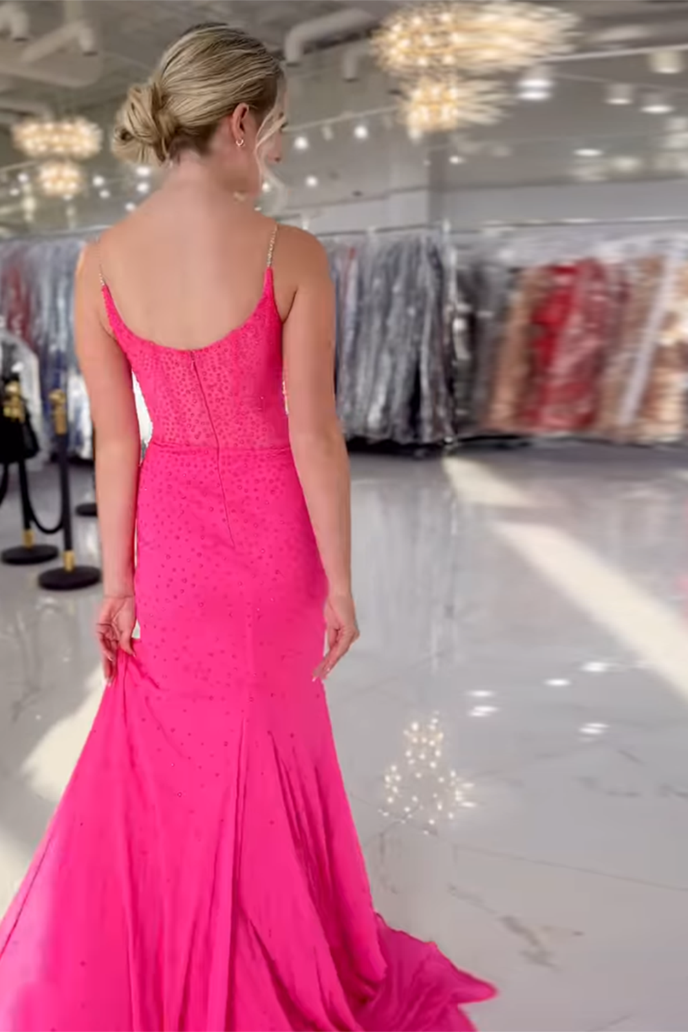 Orange Spaghetti Straps Mermaid Beaded Long Corset Prom Dress with Slit