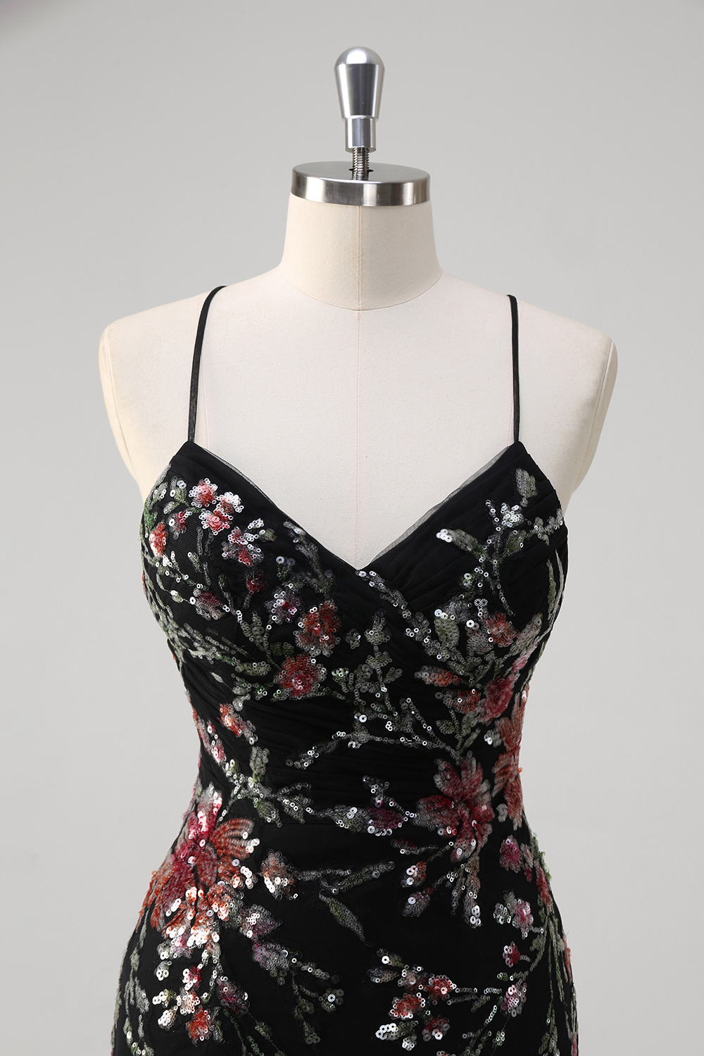 Sparkly Black Spaghetti Straps Sequins Mermaid Tulle Long Prom Dress