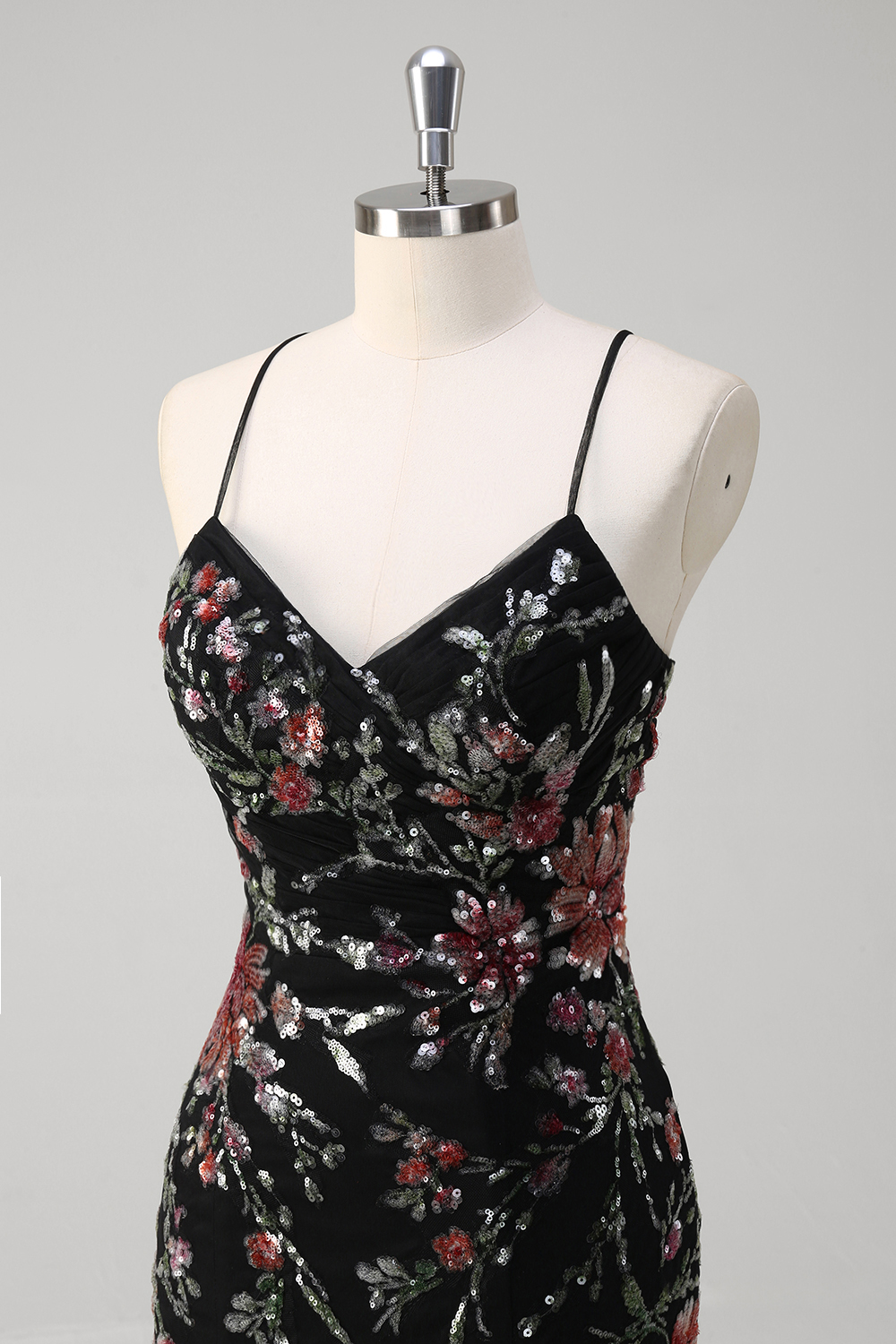 Sparkly Black Spaghetti Straps Sequins Mermaid Tulle Long Prom Dress