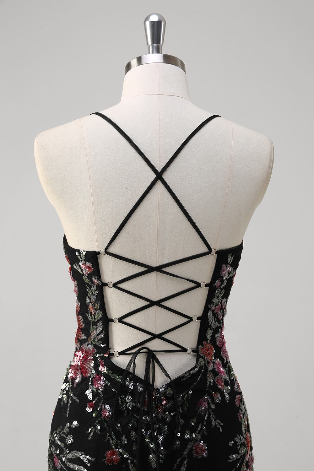 Sparkly Black Spaghetti Straps Sequins Mermaid Tulle Long Prom Dress