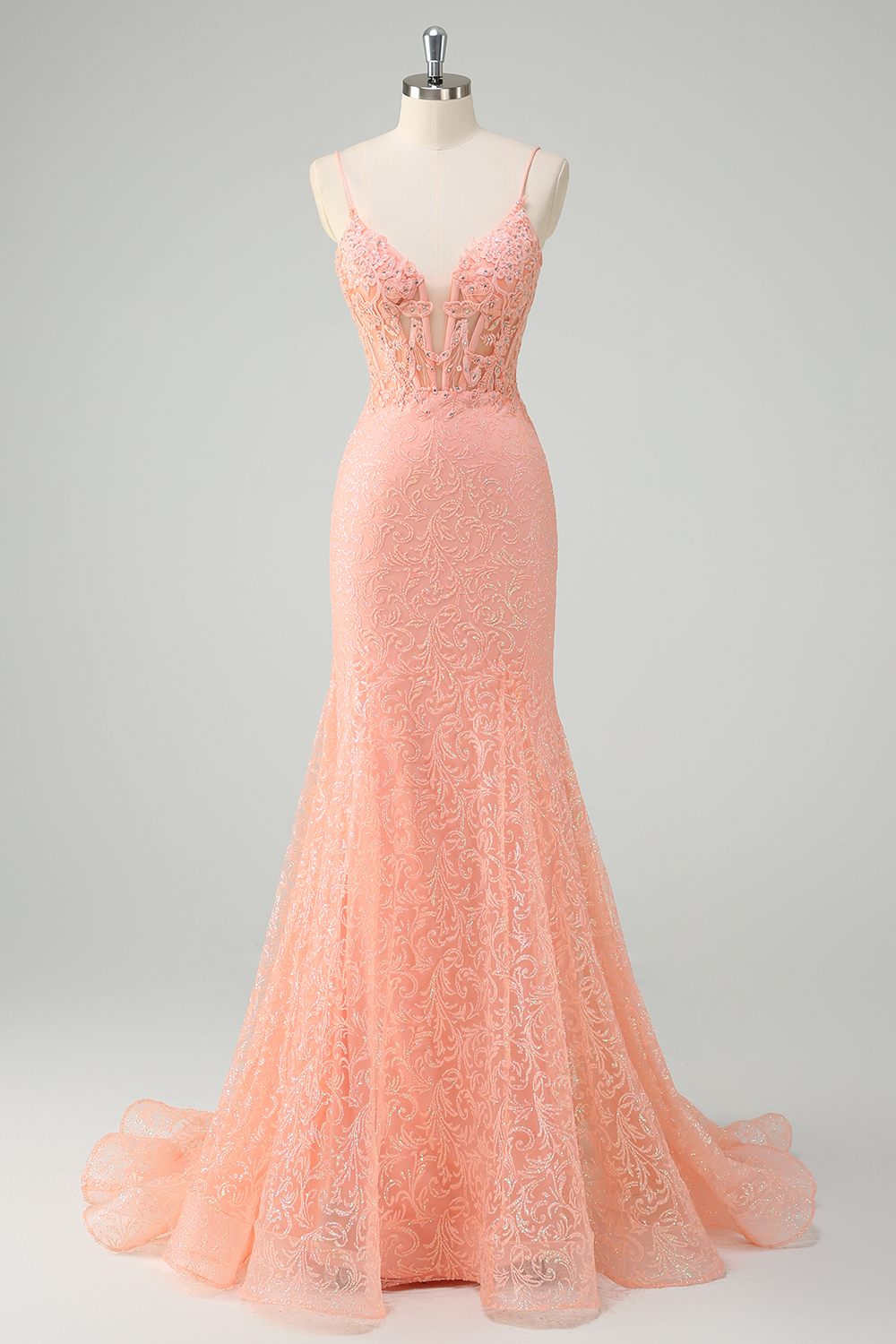 Orange Spaghetti Straps Mermaid Prom Dress,Charming Evening Dress Y1760 main image 1