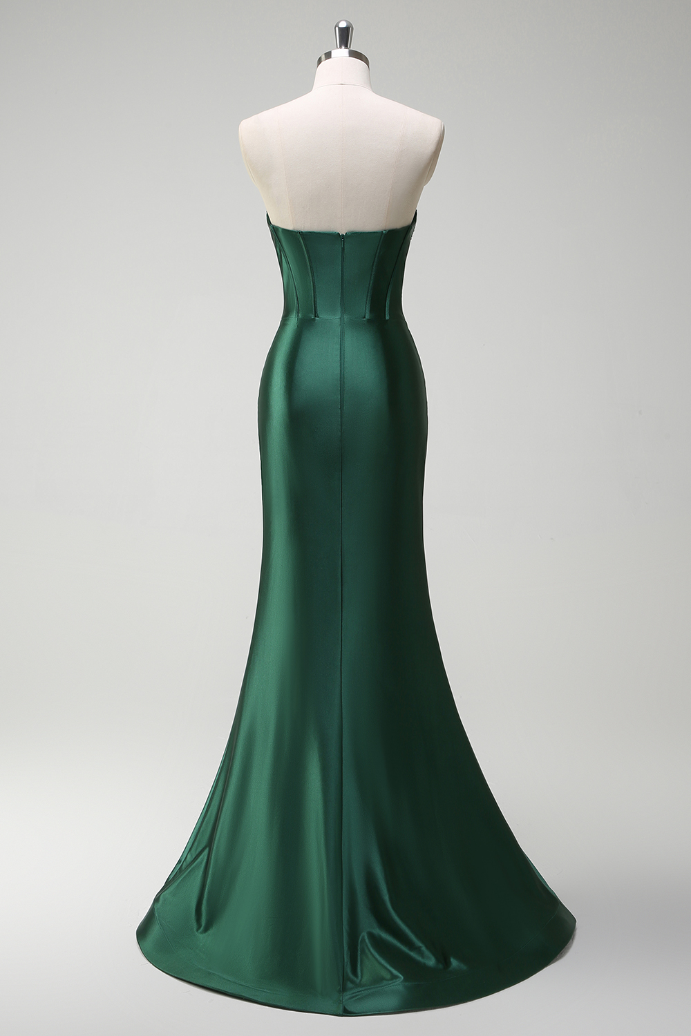Dark Green Satin Mermaid Sweetheart Long Corset Prom Dress with Slit