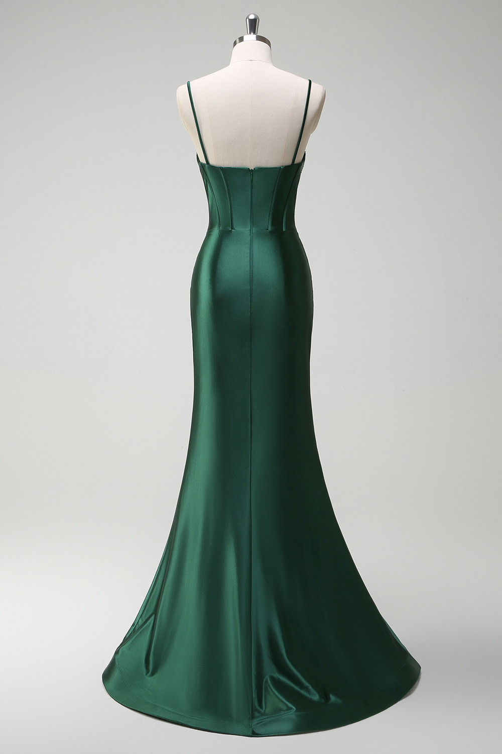 Dark Green Satin Mermaid Sweetheart Long Corset Prom Dress with Slit
