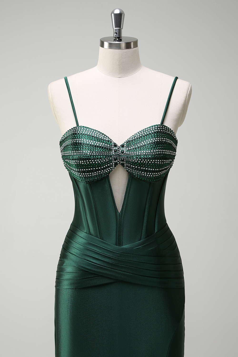 Dark Green Satin Mermaid Sweetheart Long Corset Prom Dress with Slit