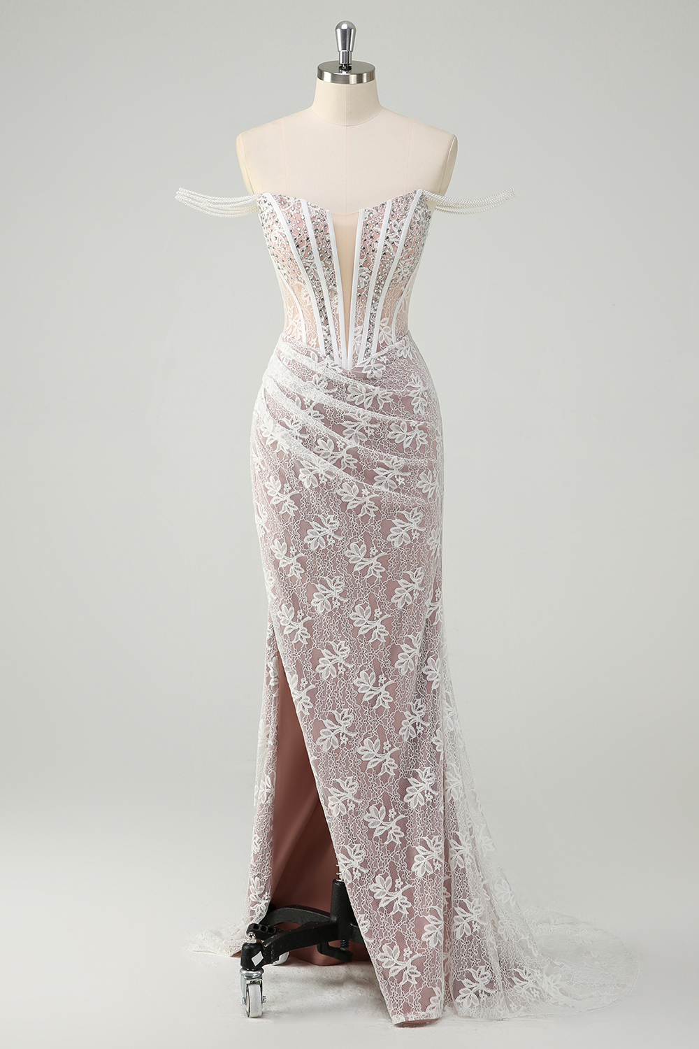 White Off the Shoulder  Mermaid Long Prom Dress with Slit