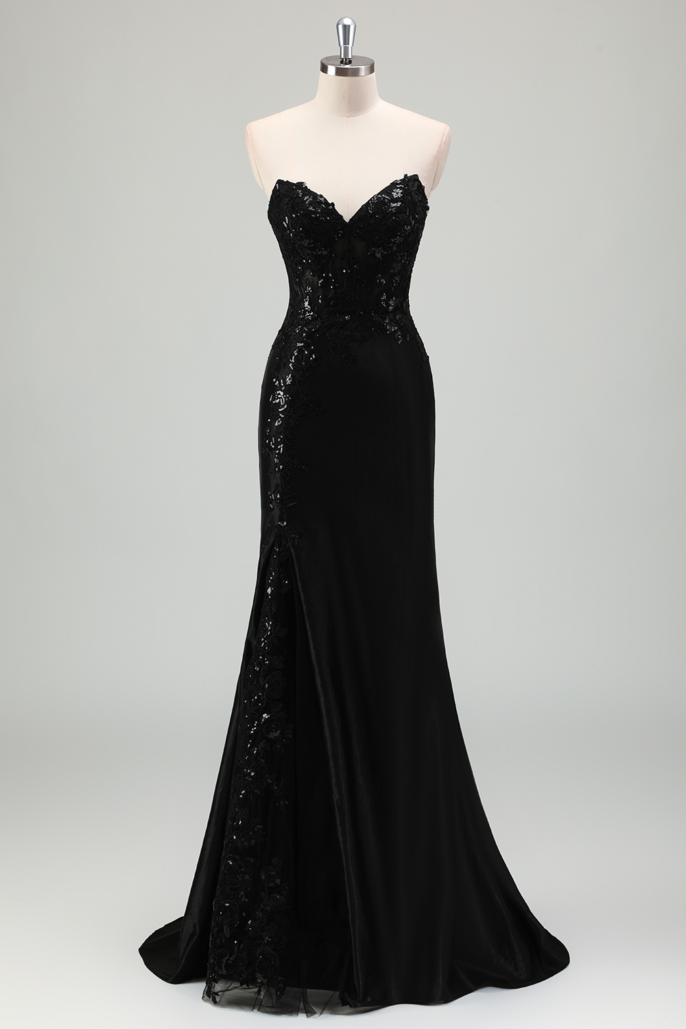 Green Sweetheart Satin Mermaid Long Corset Prom Dress with Appliques