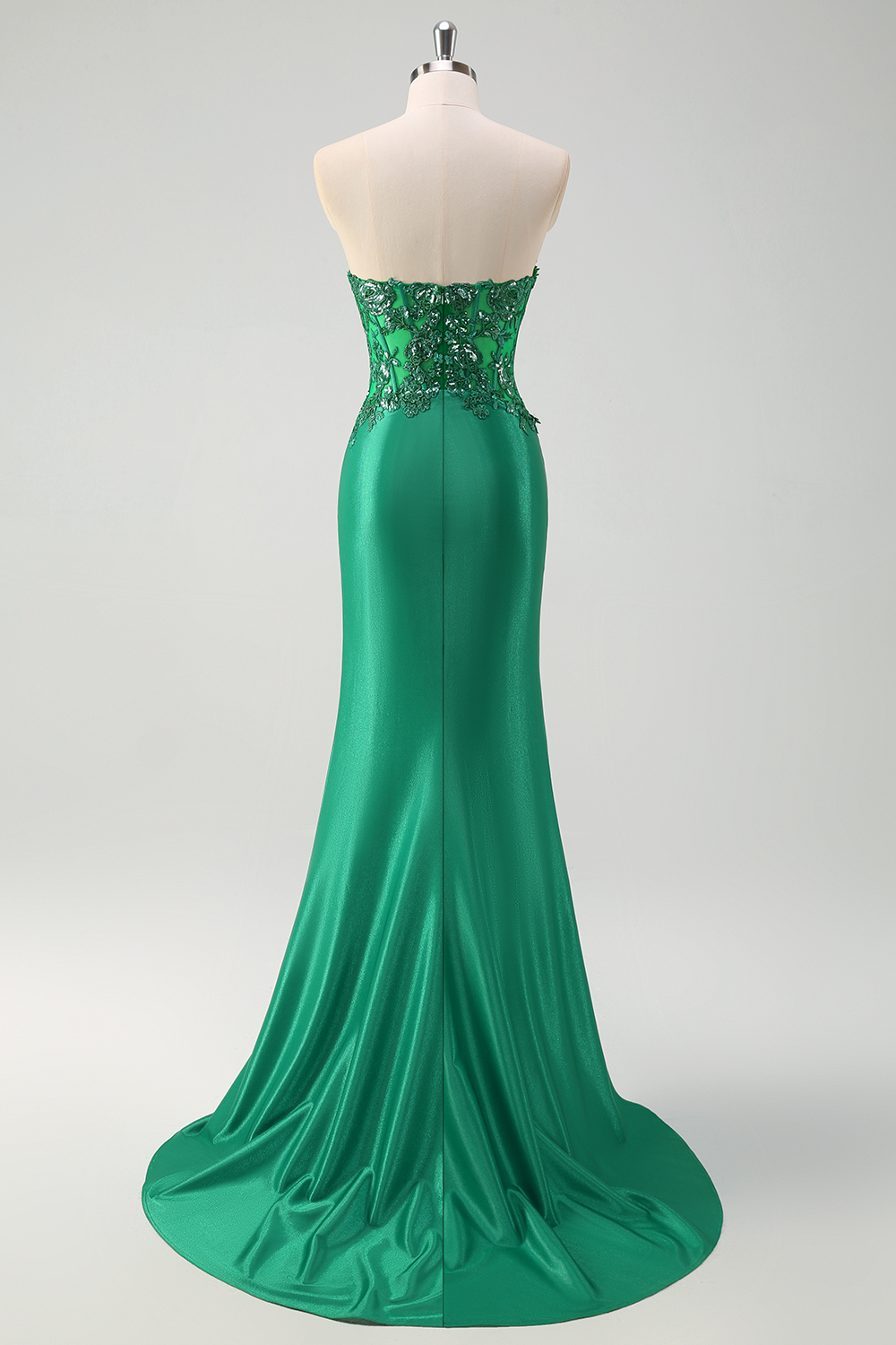 Green Sweetheart Satin Mermaid Long Corset Prom Dress with Appliques