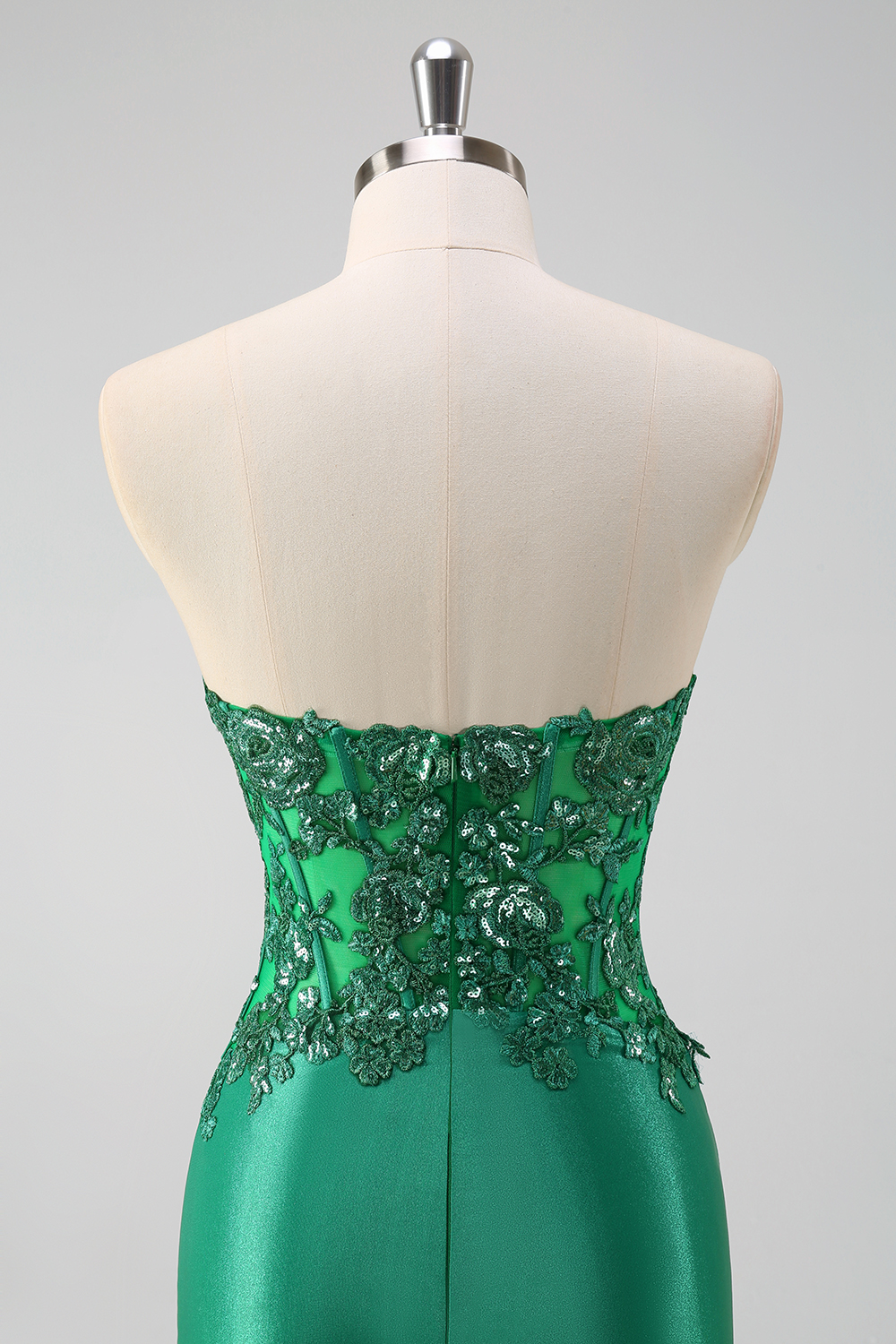Green Sweetheart Satin Mermaid Long Corset Prom Dress with Appliques