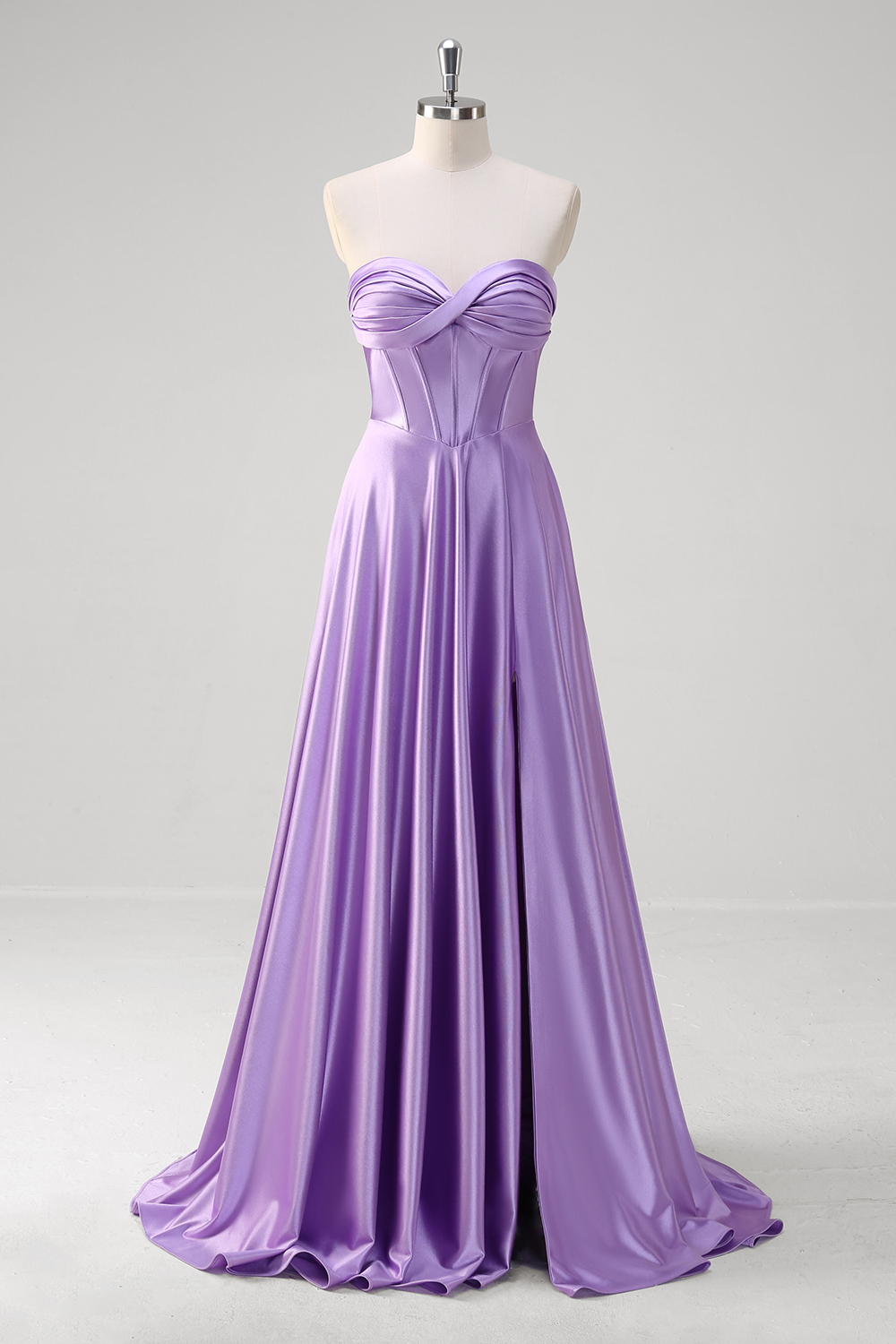 Trendy Purple Sweetheart Satin A-Line Long Corset Prom Dress