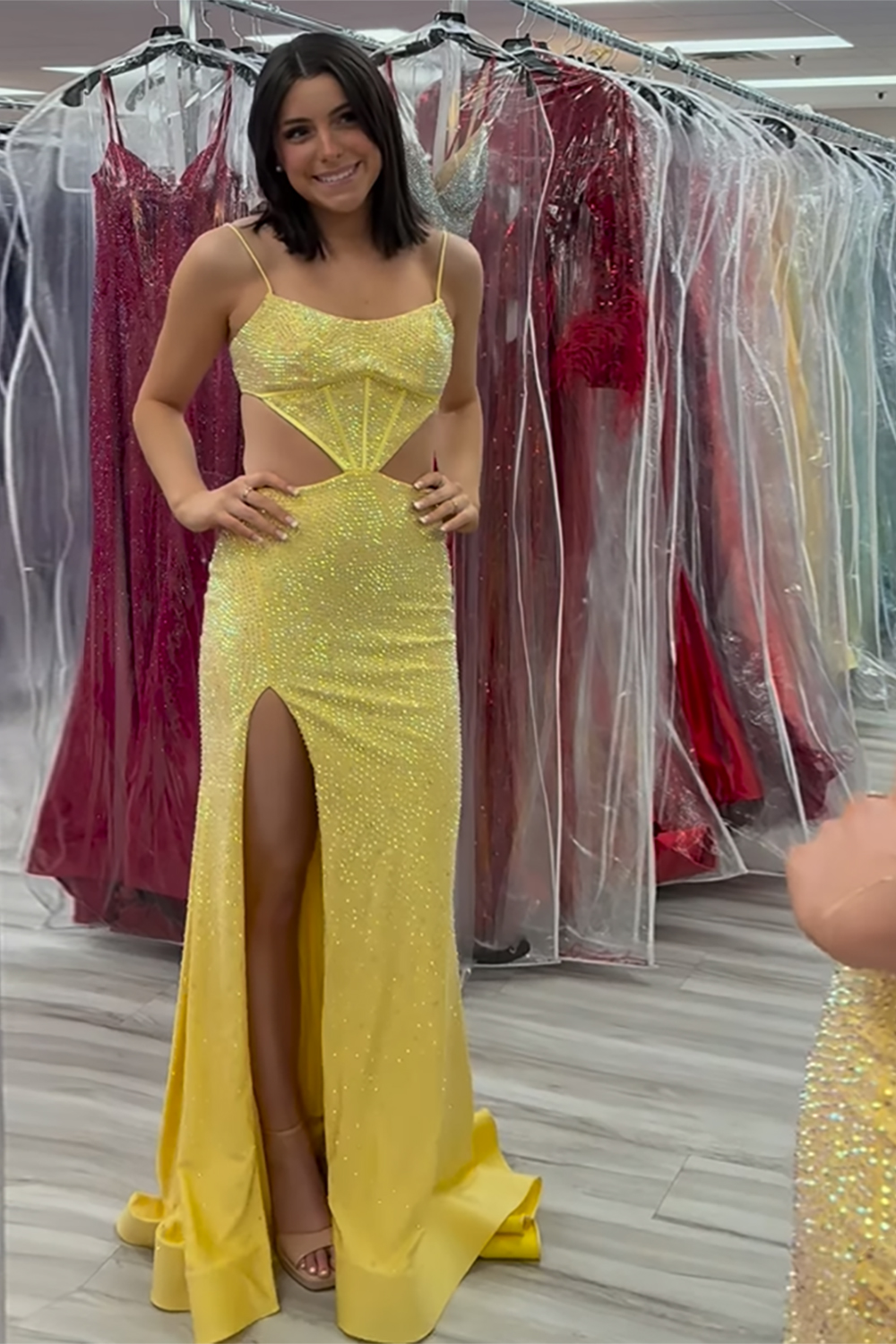 Sparkly Red Spaghetti Straps Cut-out Mermaid Long Prom Dress with Beading