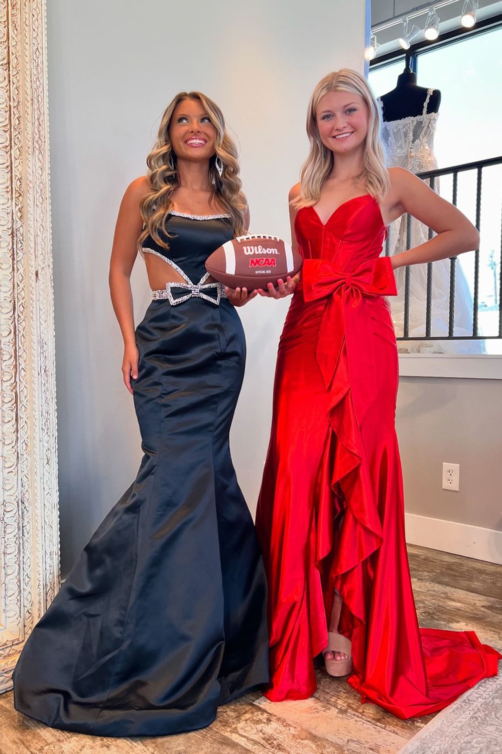 Hot Pink Spaghetti Straps Mermaid Satin Long Corset Prom Dress with Bow