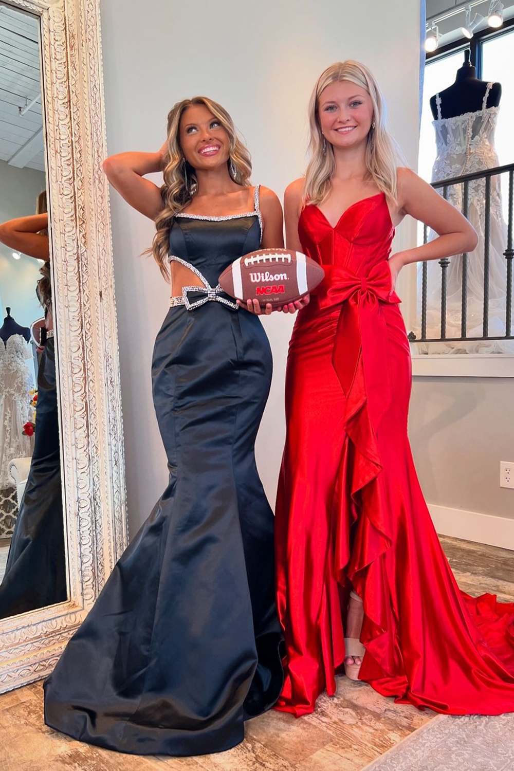 Hot Pink Spaghetti Straps Mermaid Satin Long Corset Prom Dress with Bow